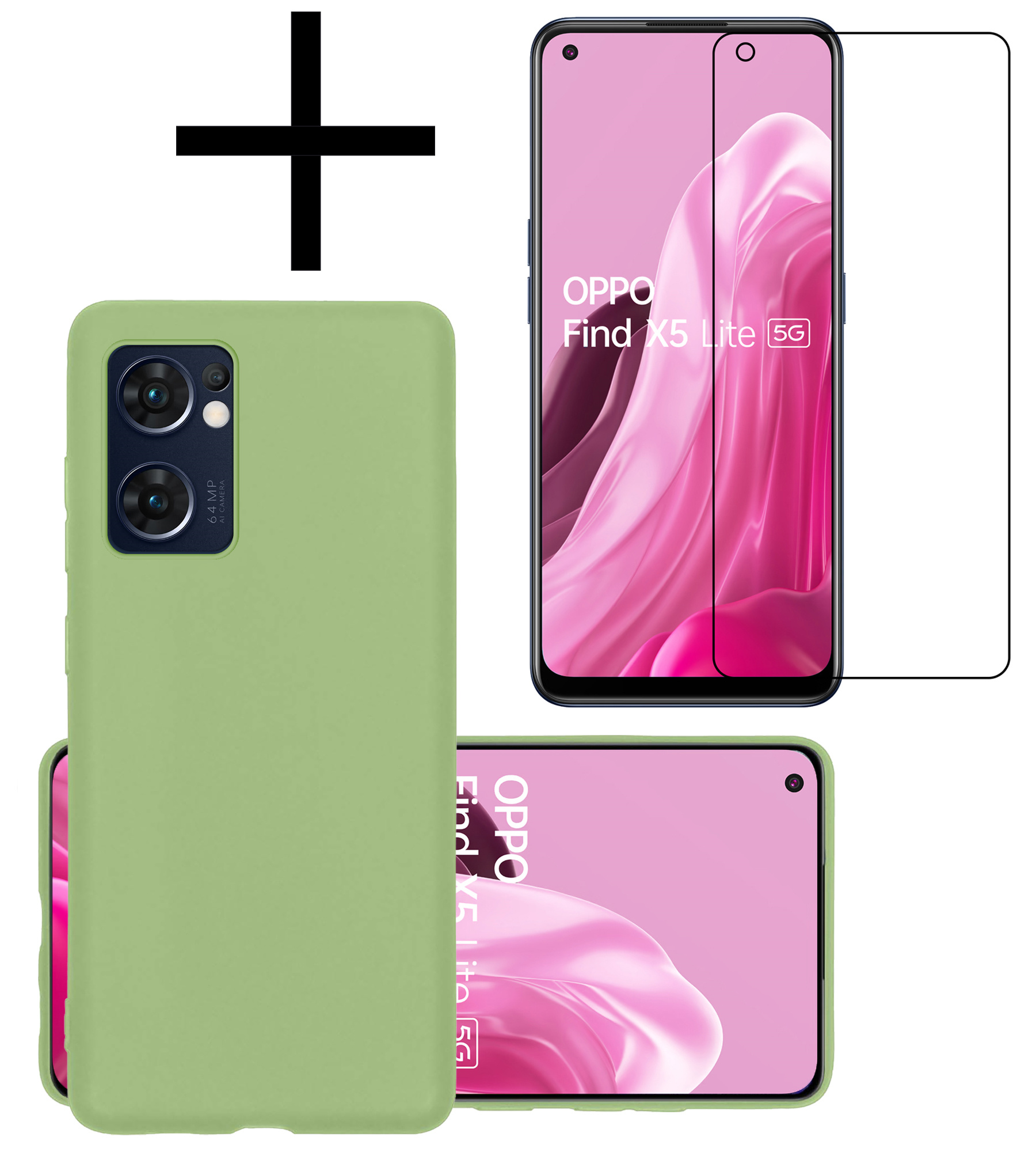 NoXx Hoes Geschikt voor OPPO Find X5 Lite Hoesje Cover Siliconen Back Case Hoes Met Screenprotector - Groen
