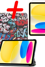 BASEY. Hoesje Geschikt voor iPad 2022 Hoes Case Tablet Hoesje Tri-fold Met Screenprotector - Hoes Geschikt voor iPad 10 Hoesje Hard Cover Bookcase Hoes - Graffity