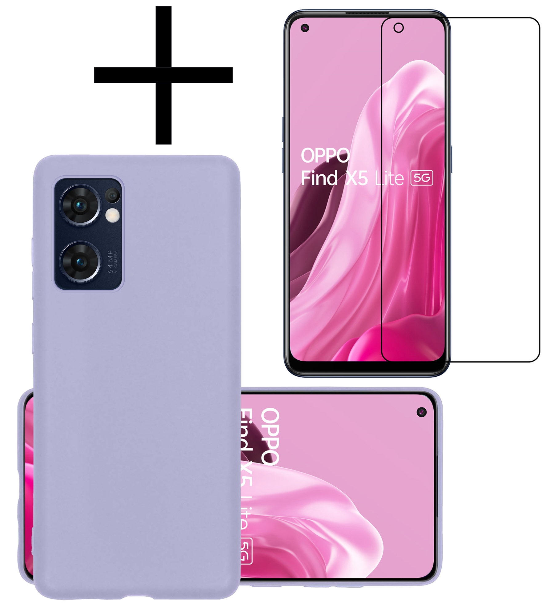 OPPO Find X5 Lite Hoesje Back Cover Siliconen Case Hoes Met Screenprotector - Lila
