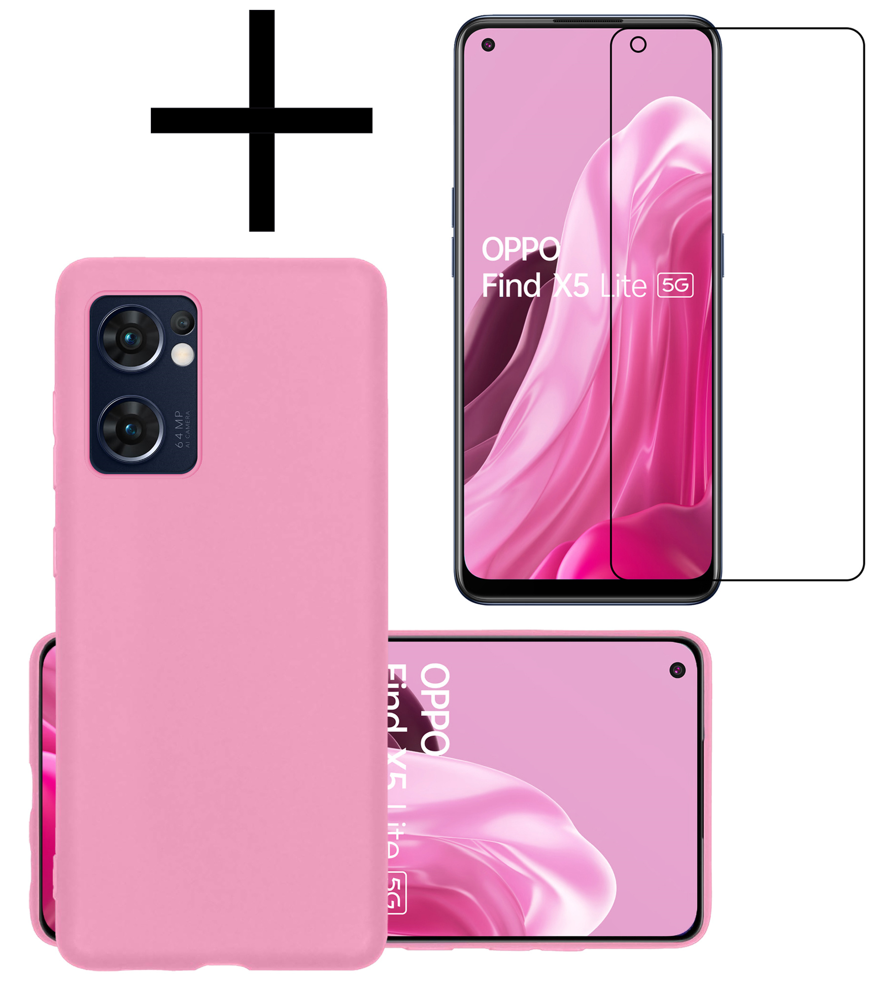 OPPO Find X5 Lite Hoesje Back Cover Siliconen Case Hoes Met Screenprotector - Licht Roze