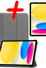 BASEY. Hoesje Geschikt voor iPad 2022 Hoes Case Tablet Hoesje Tri-fold Met Screenprotector - Hoes Geschikt voor iPad 10 Hoesje Hard Cover Bookcase Hoes - Grijs
