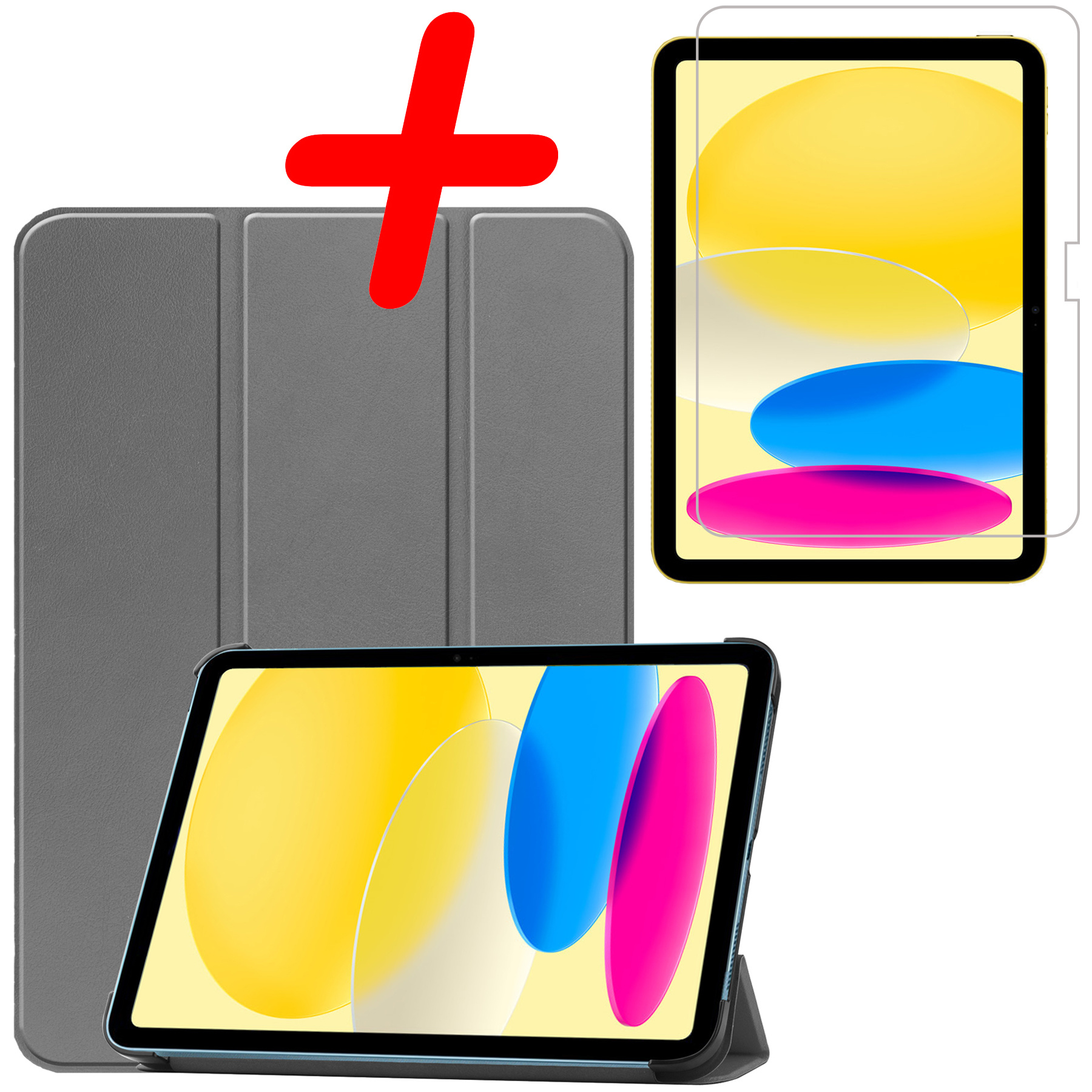 BASEY. Hoesje Geschikt voor iPad 2022 Hoes Case Tablet Hoesje Tri-fold Met Screenprotector - Hoes Geschikt voor iPad 10 Hoesje Hard Cover Bookcase Hoes - Grijs
