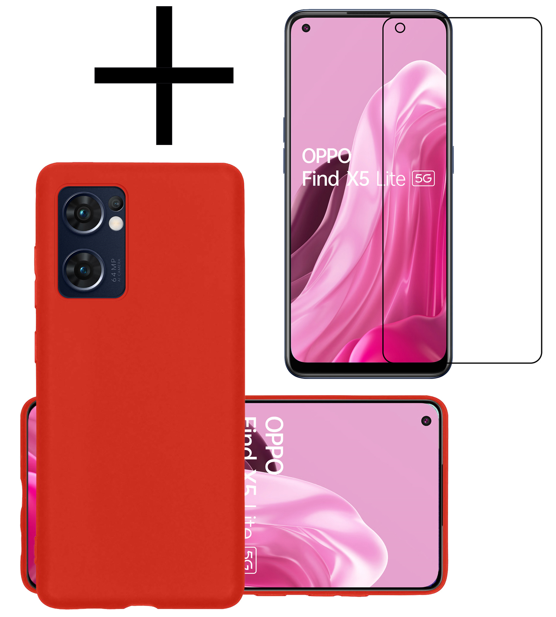 NoXx Hoes Geschikt voor OPPO Find X5 Lite Hoesje Cover Siliconen Back Case Hoes Met Screenprotector - Rood