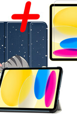 BASEY. Hoesje Geschikt voor iPad 2022 Hoes Case Tablet Hoesje Tri-fold Met Screenprotector - Hoes Geschikt voor iPad 10 Hoesje Hard Cover Bookcase Hoes - Kat