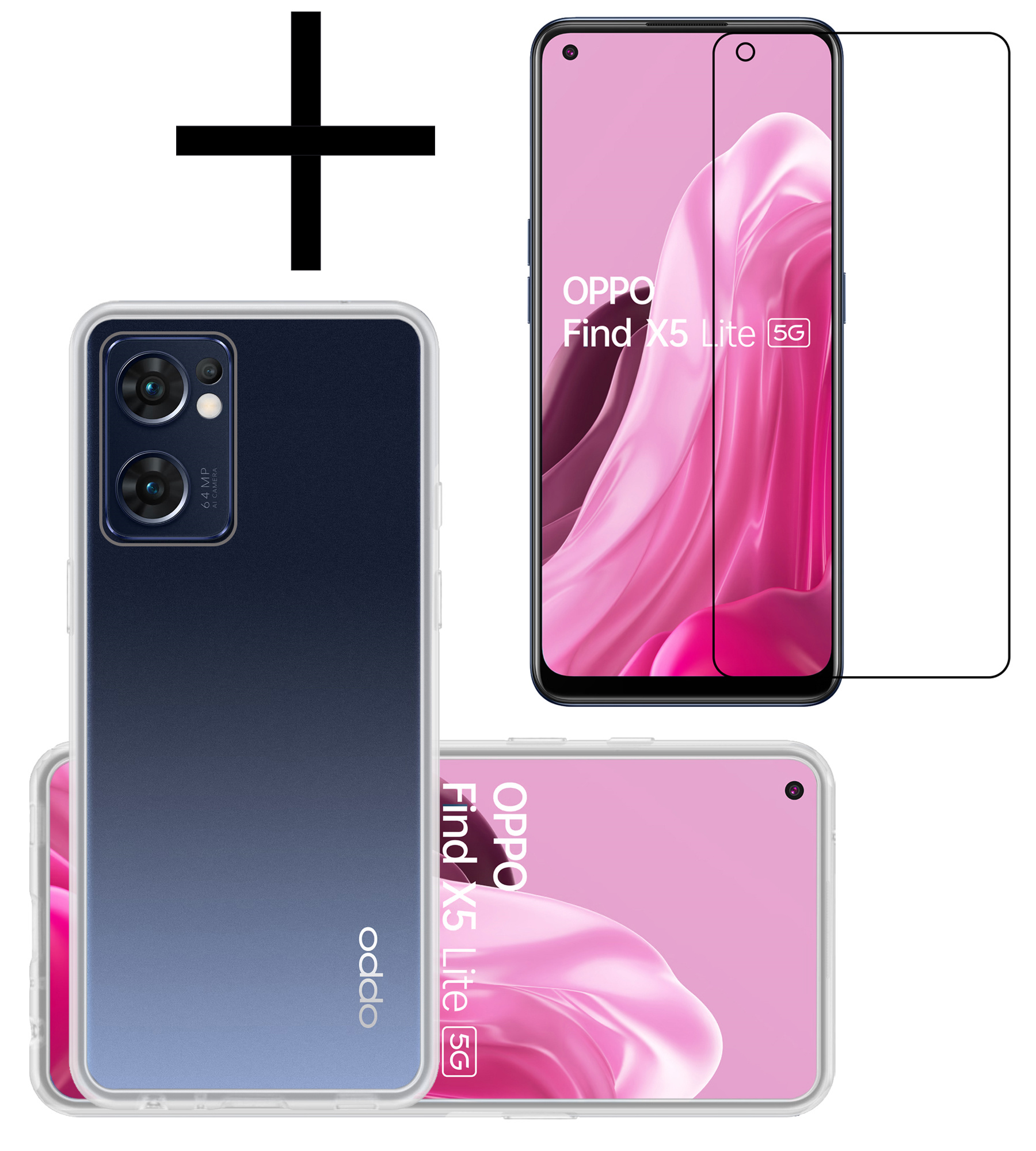 NoXx Hoes Geschikt voor OPPO Find X5 Lite Hoesje Cover Siliconen Back Case Hoes Met Screenprotector - Transparant
