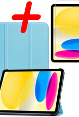 BASEY. Hoesje Geschikt voor iPad 2022 Hoes Case Tablet Hoesje Tri-fold Met Screenprotector - Hoes Geschikt voor iPad 10 Hoesje Hard Cover Bookcase Hoes - Lichtblauw