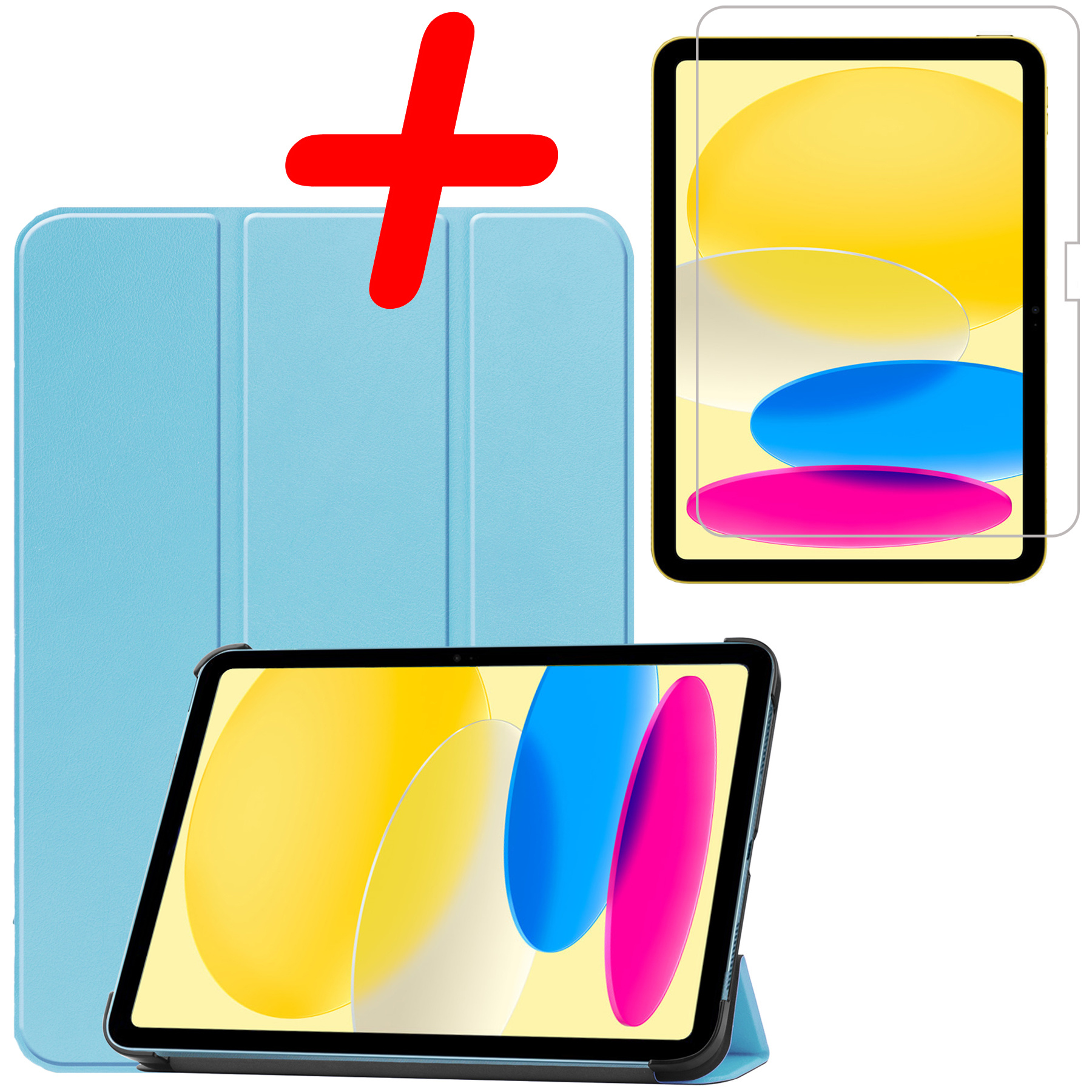 BASEY. Hoesje Geschikt voor iPad 2022 Hoes Case Tablet Hoesje Tri-fold Met Screenprotector - Hoes Geschikt voor iPad 10 Hoesje Hard Cover Bookcase Hoes - Lichtblauw