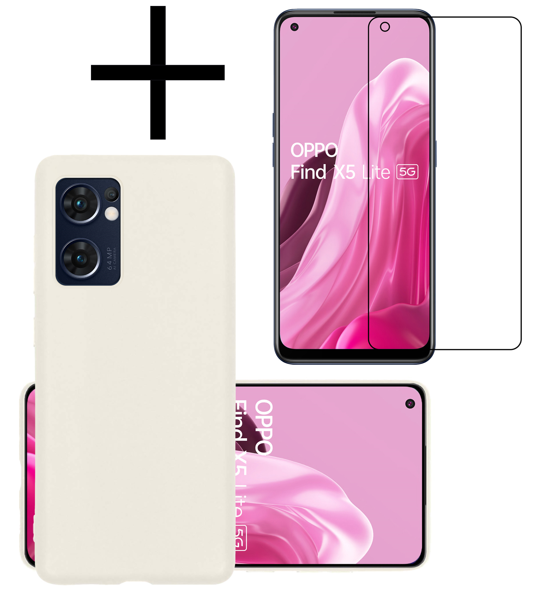 NoXx Hoes Geschikt voor OPPO Find X5 Lite Hoesje Cover Siliconen Back Case Hoes Met Screenprotector - Wit