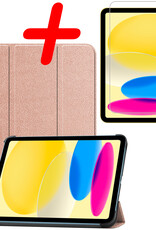 BASEY. Hoesje Geschikt voor iPad 2022 Hoes Case Tablet Hoesje Tri-fold Met Screenprotector - Hoes Geschikt voor iPad 10 Hoesje Hard Cover Bookcase Hoes - Rosé goud