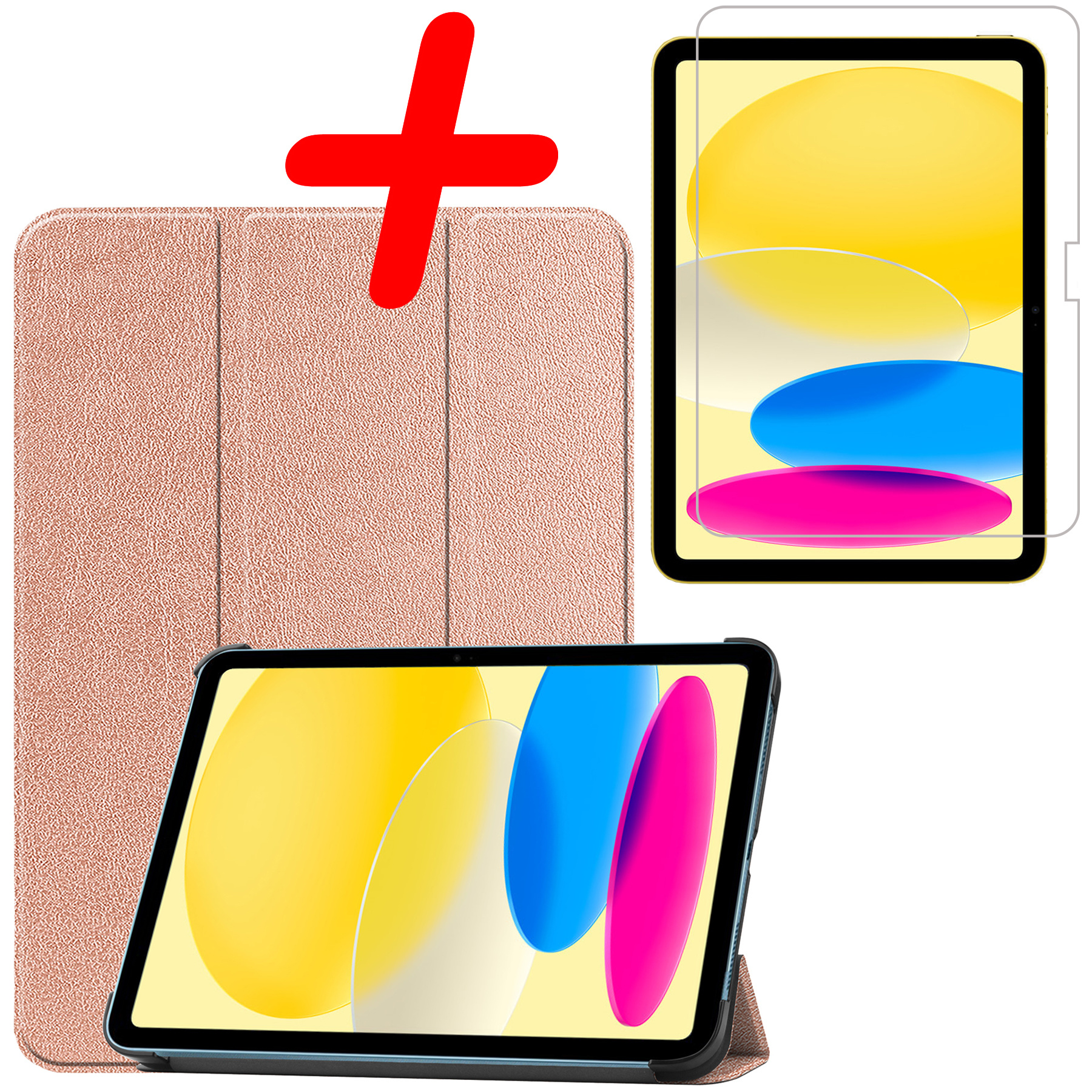 BASEY. Hoesje Geschikt voor iPad 2022 Hoes Case Tablet Hoesje Tri-fold Met Screenprotector - Hoes Geschikt voor iPad 10 Hoesje Hard Cover Bookcase Hoes - Rosé goud