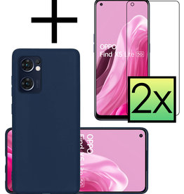 NoXx NoXx OPPO Find X5 Lite Hoesje Siliconen Met 2x Screenprotector - Donkerblauw