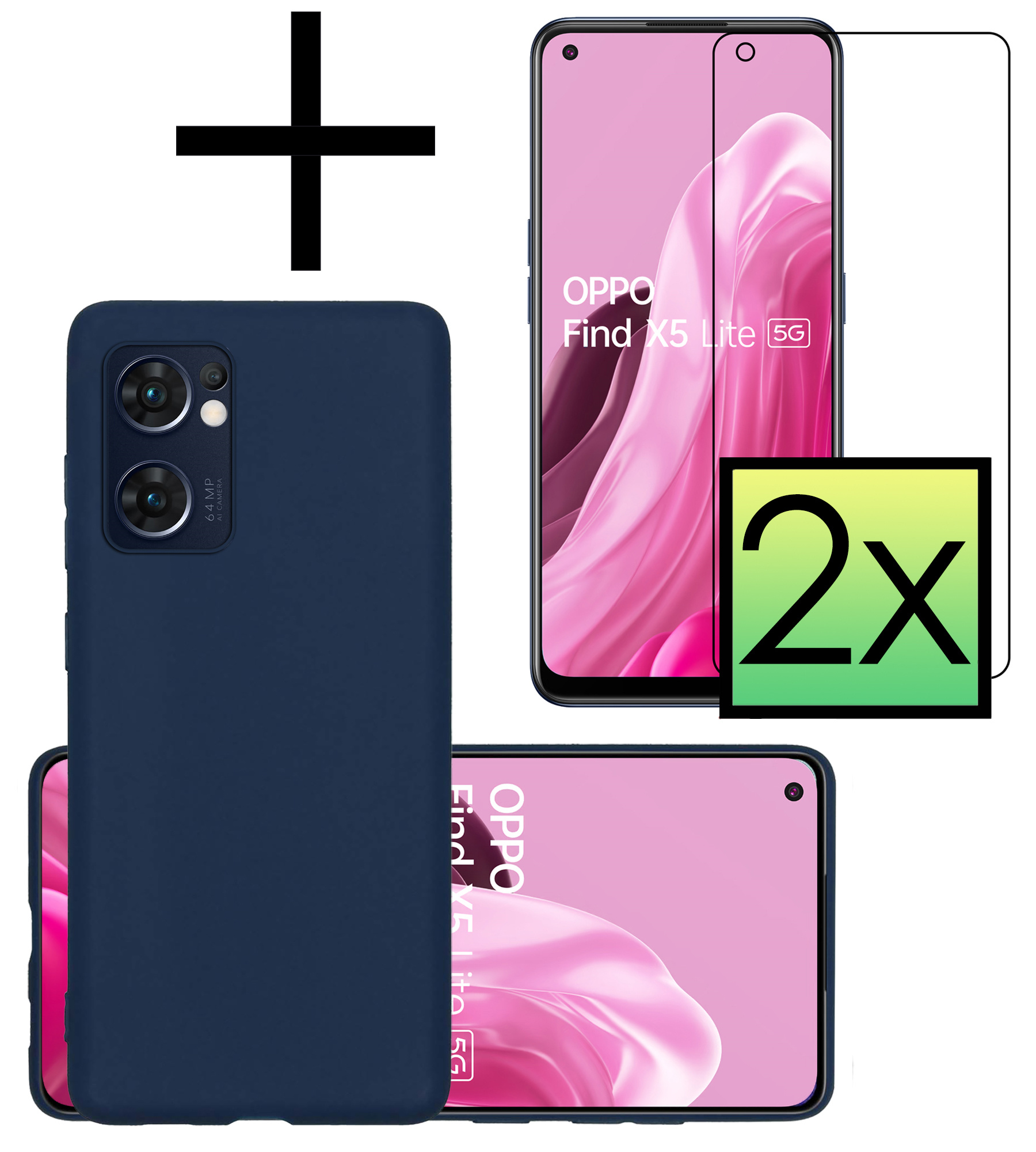 NoXx Hoes Geschikt voor OPPO Find X5 Lite Hoesje Cover Siliconen Back Case Hoes Met 2x Screenprotector - Donkerblauw