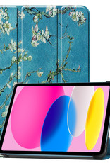 Nomfy Hoes Geschikt voor iPad 2022 Hoes Tri-fold Tablet Hoesje Case Met Screenprotector - Hoesje Geschikt voor iPad 10 Hoesje Hardcover Bookcase - Bloesem