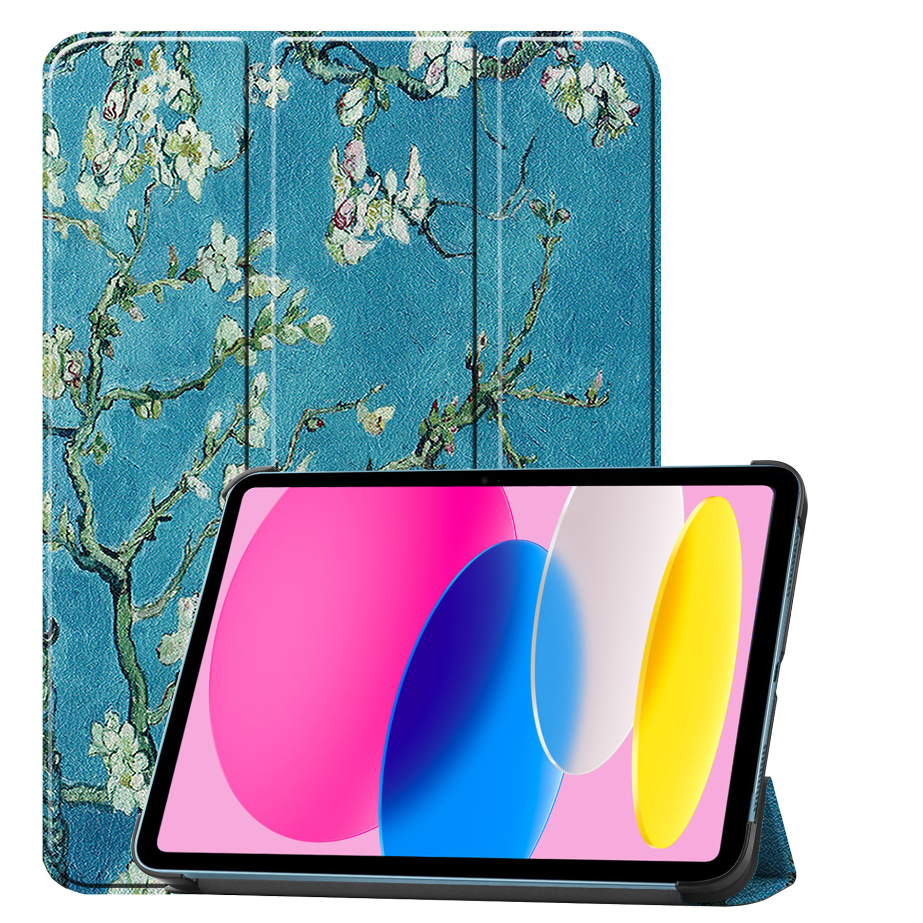 Nomfy Hoes Geschikt voor iPad 2022 Hoes Tri-fold Tablet Hoesje Case Met Screenprotector - Hoesje Geschikt voor iPad 10 Hoesje Hardcover Bookcase - Bloesem