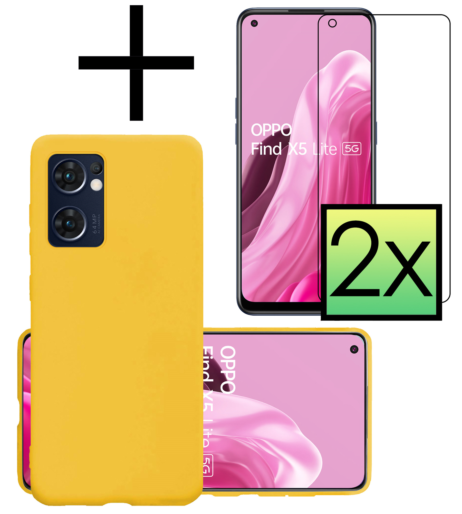 NoXx Hoes Geschikt voor OPPO Find X5 Lite Hoesje Cover Siliconen Back Case Hoes Met 2x Screenprotector - Geel