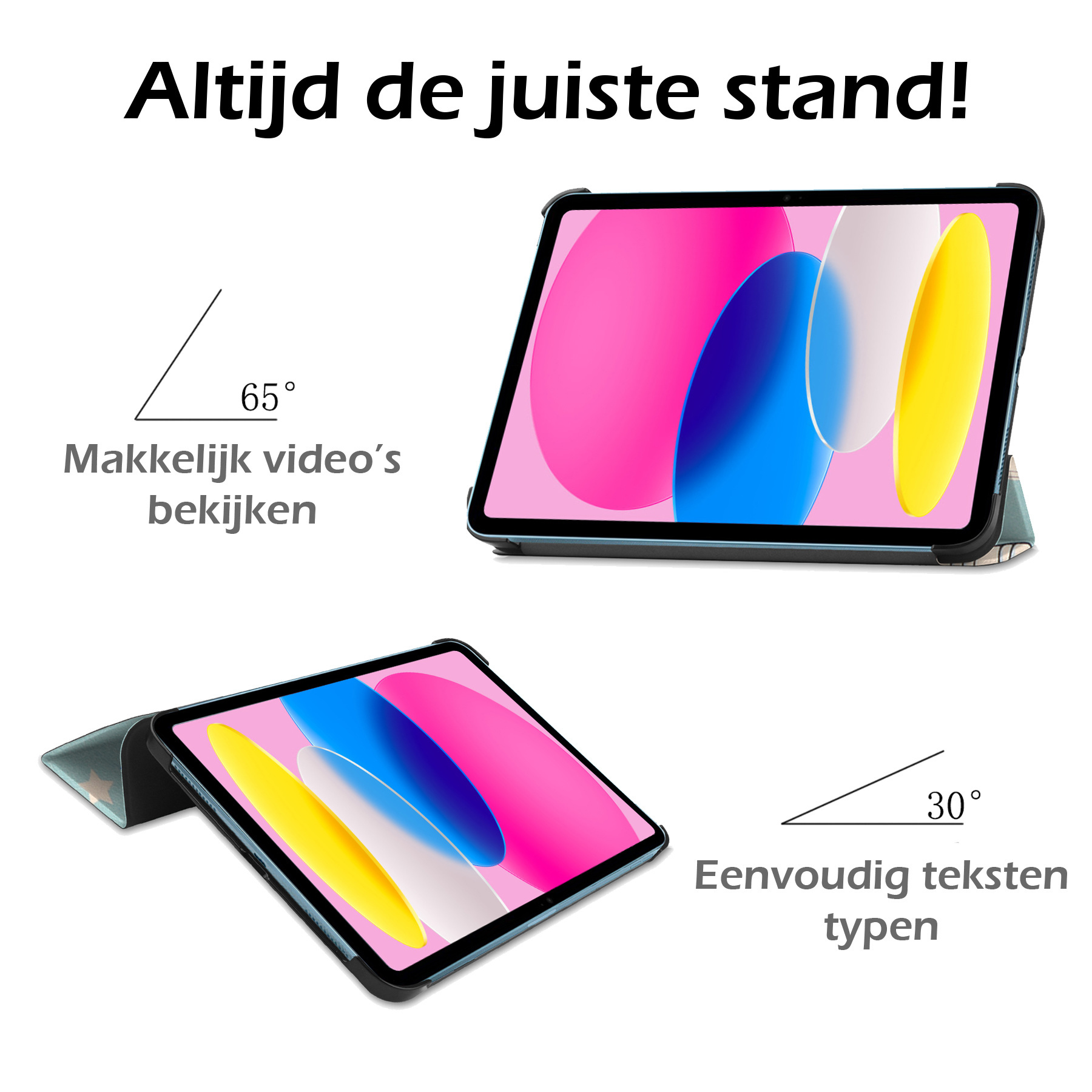 Nomfy Hoes Geschikt voor iPad 2022 Hoes Tri-fold Tablet Hoesje Case Met Screenprotector - Hoesje Geschikt voor iPad 10 Hoesje Hardcover Bookcase - Eenhoorn