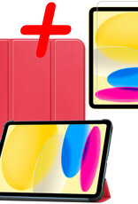 BASEY. Hoesje Geschikt voor iPad 2022 Hoes Case Tablet Hoesje Tri-fold Met Screenprotector - Hoes Geschikt voor iPad 10 Hoesje Hard Cover Bookcase Hoes - Rood