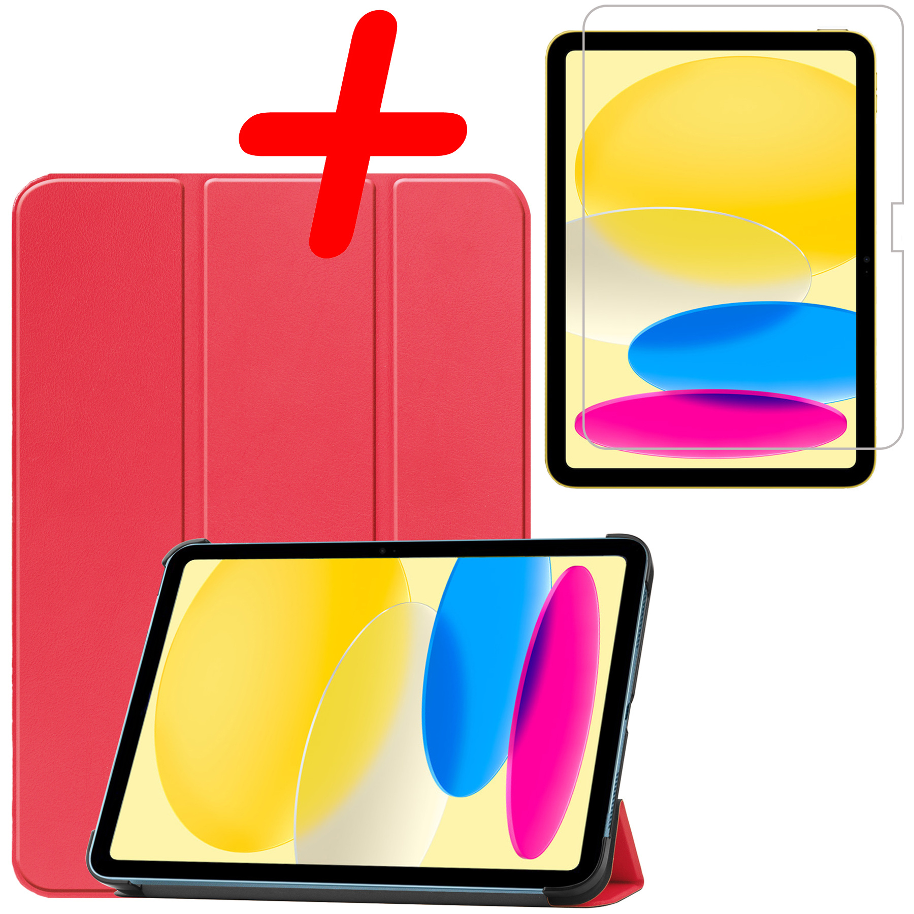 BASEY. Hoesje Geschikt voor iPad 2022 Hoes Case Tablet Hoesje Tri-fold Met Screenprotector - Hoes Geschikt voor iPad 10 Hoesje Hard Cover Bookcase Hoes - Rood