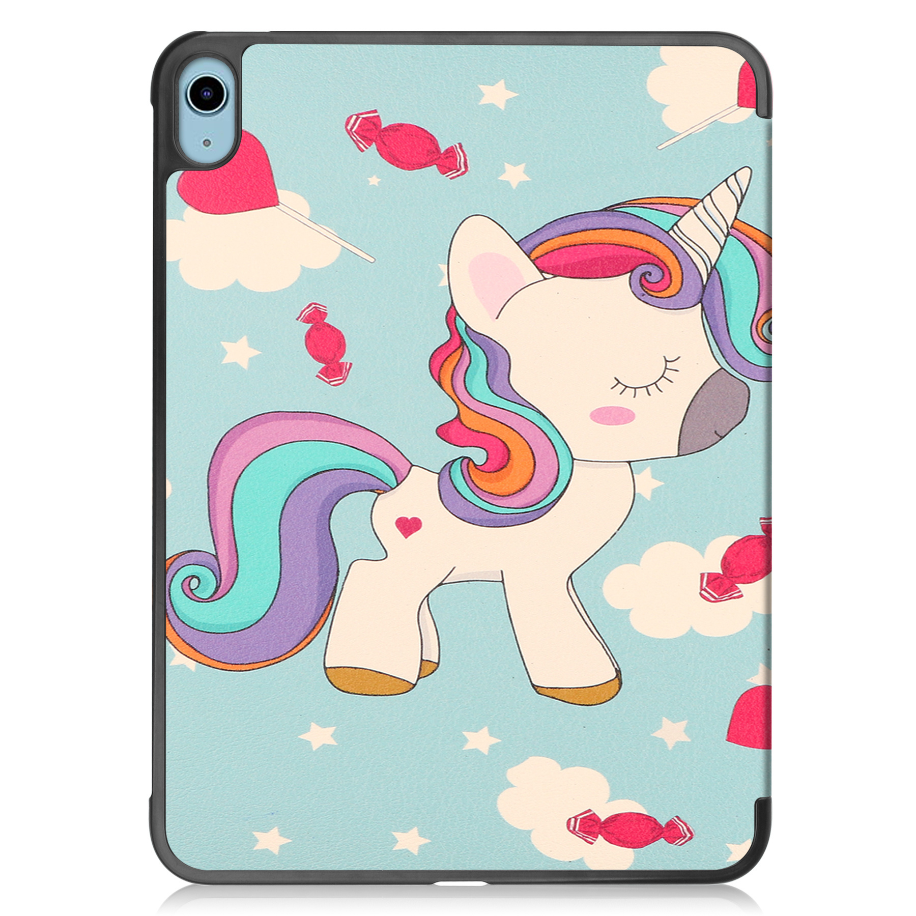 Nomfy Hoes Geschikt voor iPad 2022 Hoes Tri-fold Tablet Hoesje Case Met Screenprotector - Hoesje Geschikt voor iPad 10 Hoesje Hardcover Bookcase - Eenhoorn