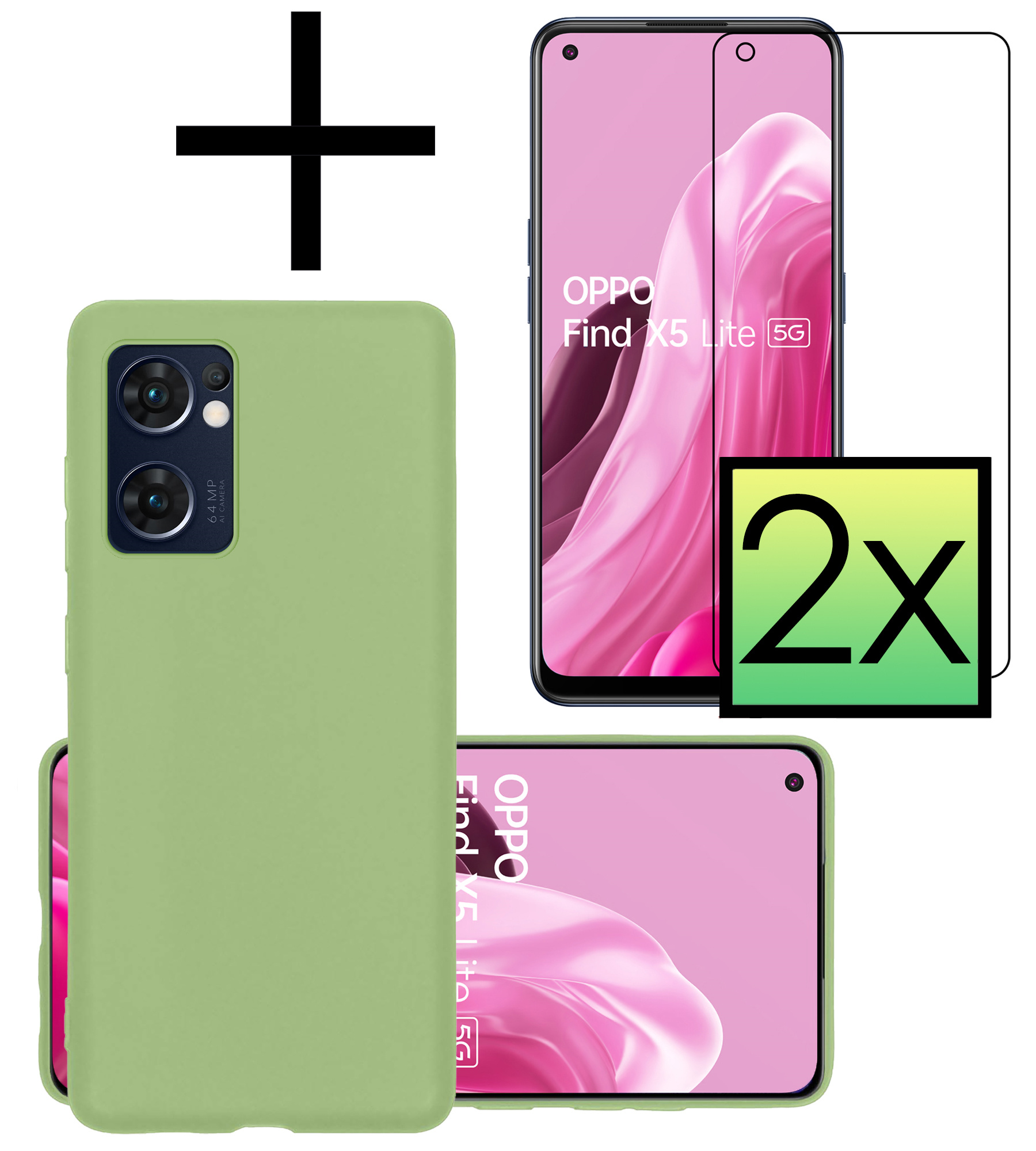 NoXx Hoes Geschikt voor OPPO Find X5 Lite Hoesje Cover Siliconen Back Case Hoes Met 2x Screenprotector - Groen