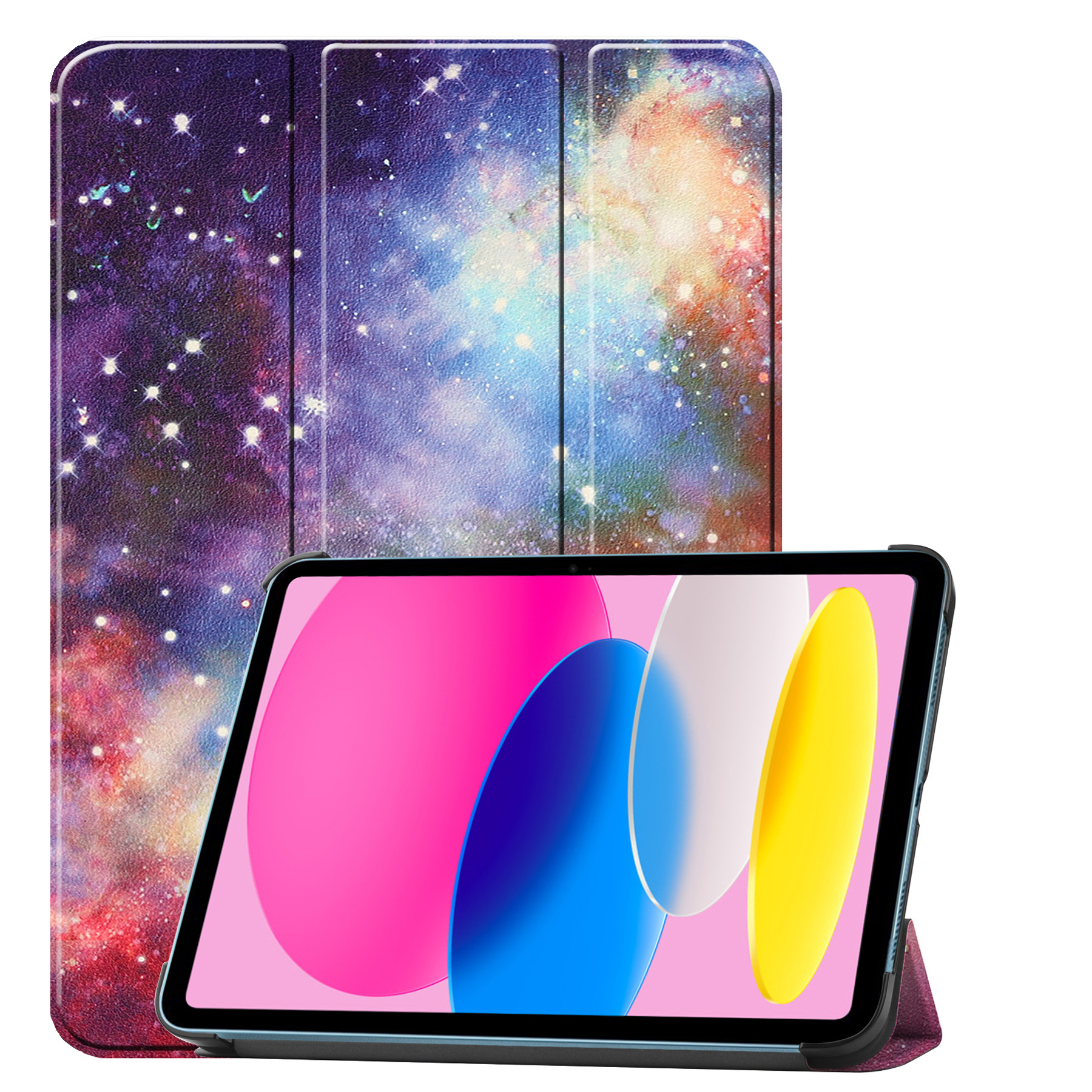 Nomfy Hoes Geschikt voor iPad 2022 Hoes Tri-fold Tablet Hoesje Case Met Screenprotector - Hoesje Geschikt voor iPad 10 Hoesje Hardcover Bookcase - Galaxy
