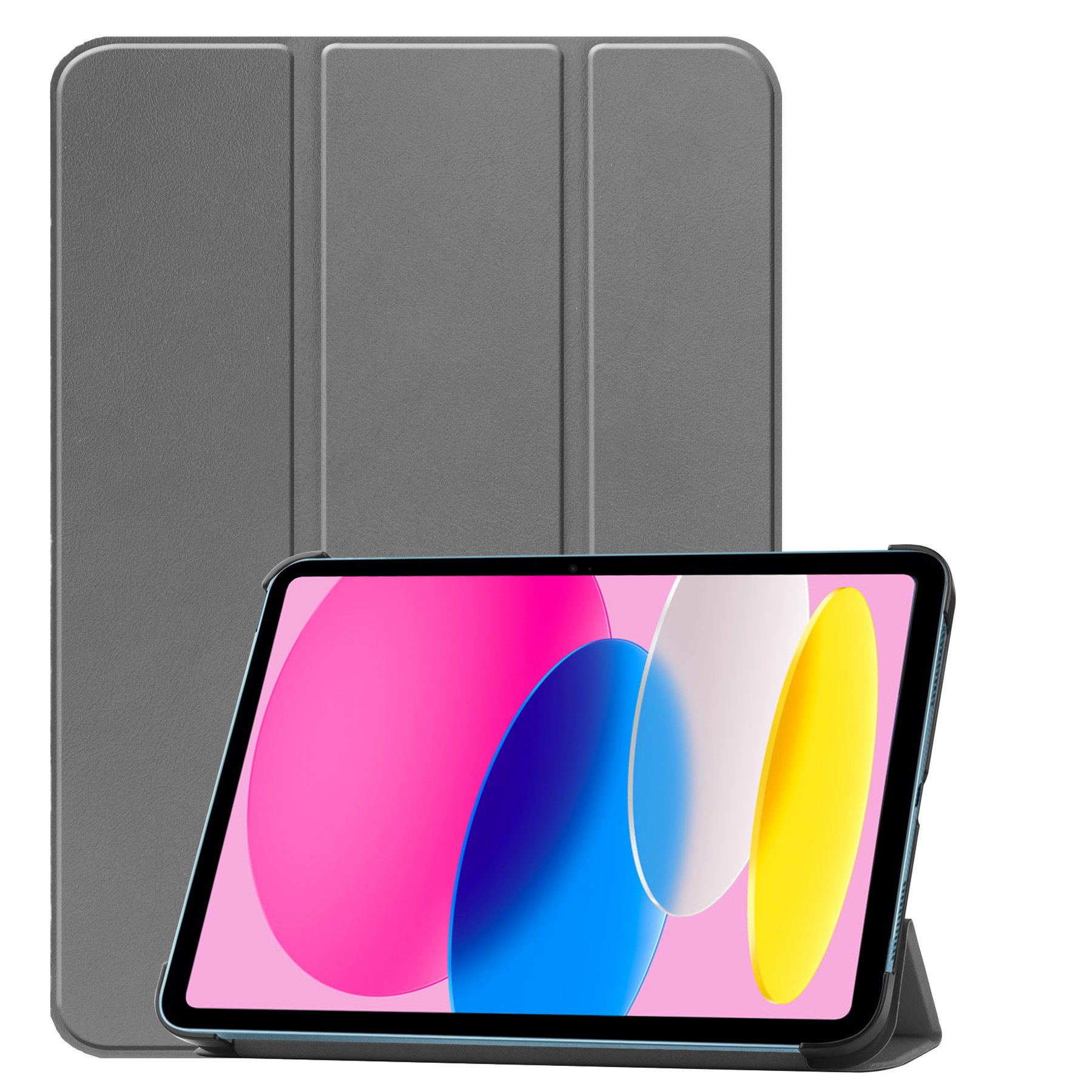 Nomfy Hoes Geschikt voor iPad 2022 Hoes Tri-fold Tablet Hoesje Case Met Screenprotector - Hoesje Geschikt voor iPad 10 Hoesje Hardcover Bookcase - Grijs