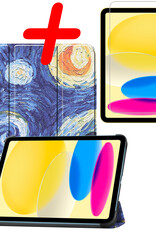 BASEY. Hoesje Geschikt voor iPad 2022 Hoes Case Tablet Hoesje Tri-fold Met Screenprotector - Hoes Geschikt voor iPad 10 Hoesje Hard Cover Bookcase Hoes - Sterrenhemel