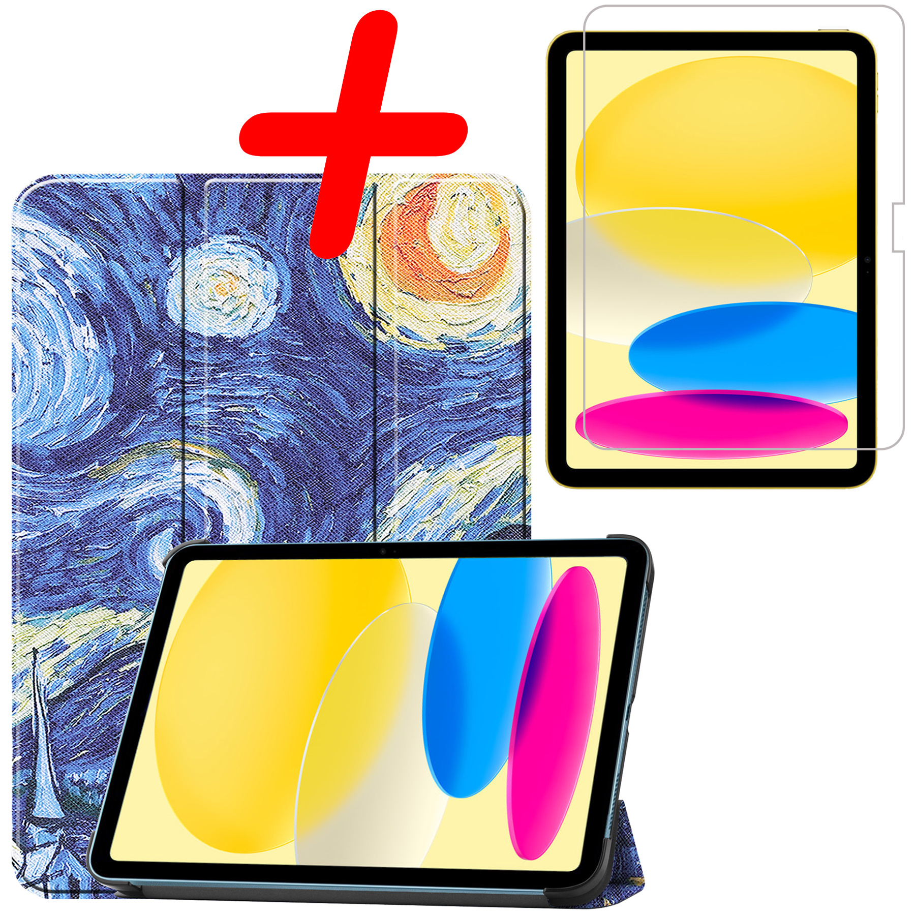 BASEY. Hoesje Geschikt voor iPad 2022 Hoes Case Tablet Hoesje Tri-fold Met Screenprotector - Hoes Geschikt voor iPad 10 Hoesje Hard Cover Bookcase Hoes - Sterrenhemel