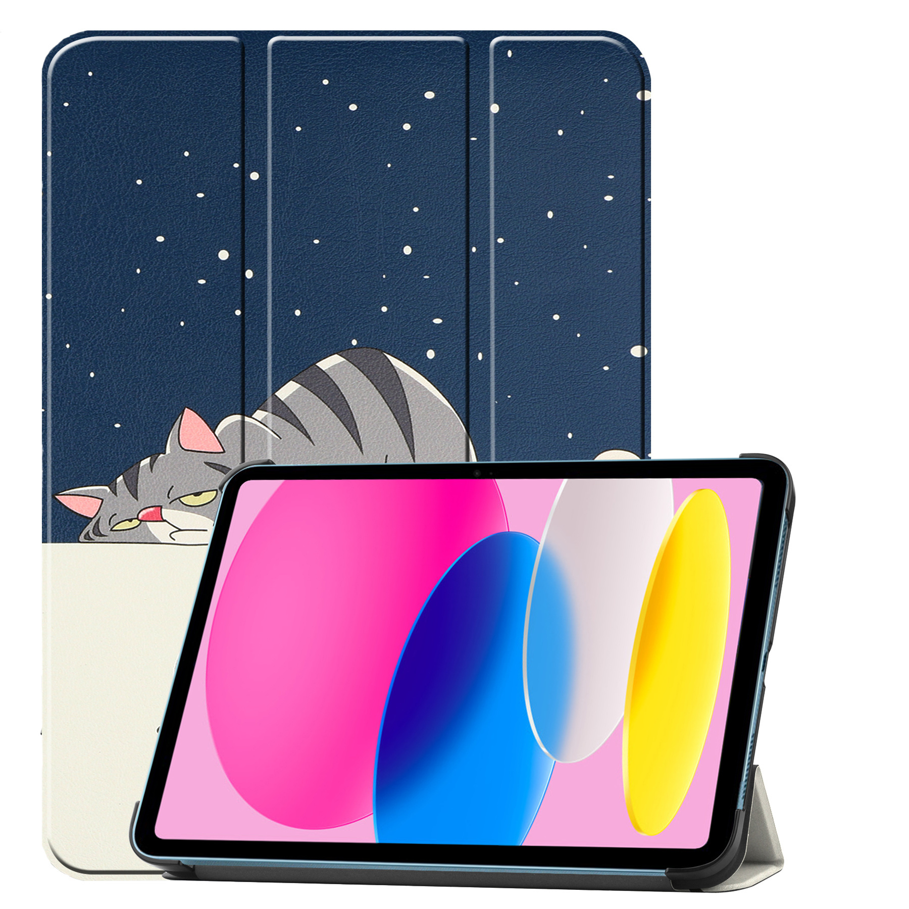 Nomfy Hoes Geschikt voor iPad 2022 Hoes Tri-fold Tablet Hoesje Case Met Screenprotector - Hoesje Geschikt voor iPad 10 Hoesje Hardcover Bookcase - Kat