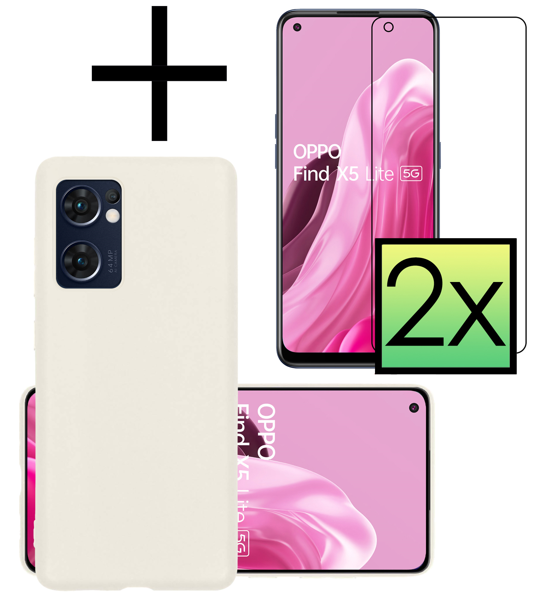 NoXx Hoes Geschikt voor OPPO Find X5 Lite Hoesje Cover Siliconen Back Case Hoes Met 2x Screenprotector - Wit