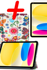 BASEY. Hoesje Geschikt voor iPad 2022 Hoes Case Tablet Hoesje Tri-fold Met Screenprotector - Hoes Geschikt voor iPad 10 Hoesje Hard Cover Bookcase Hoes - Vlinders