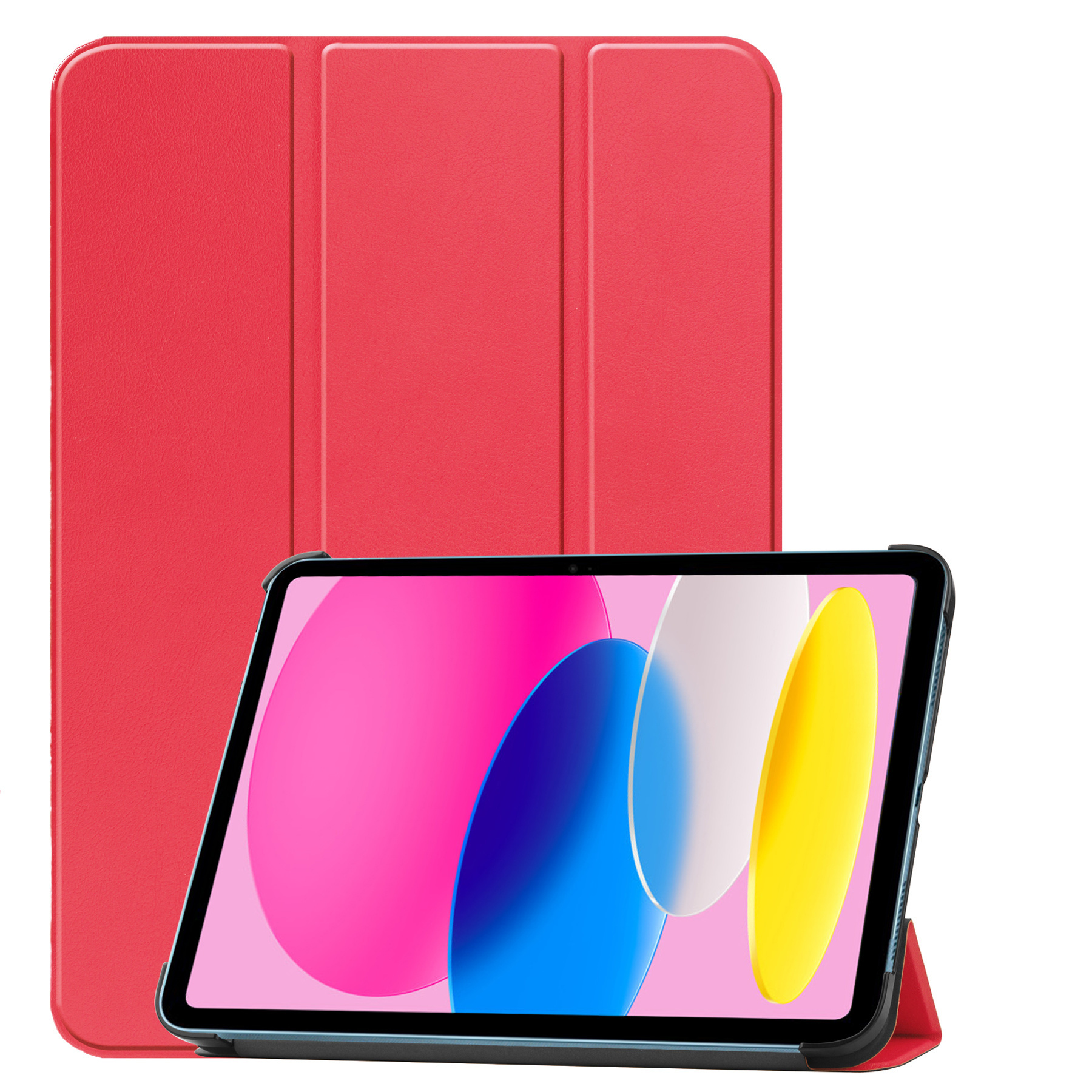 Nomfy Hoes Geschikt voor iPad 2022 Hoes Tri-fold Tablet Hoesje Case Met Screenprotector - Hoesje Geschikt voor iPad 10 Hoesje Hardcover Bookcase - Rood
