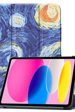 Nomfy Hoes Geschikt voor iPad 2022 Hoes Tri-fold Tablet Hoesje Case Met Screenprotector - Hoesje Geschikt voor iPad 10 Hoesje Hardcover Bookcase - Sterrenhemel