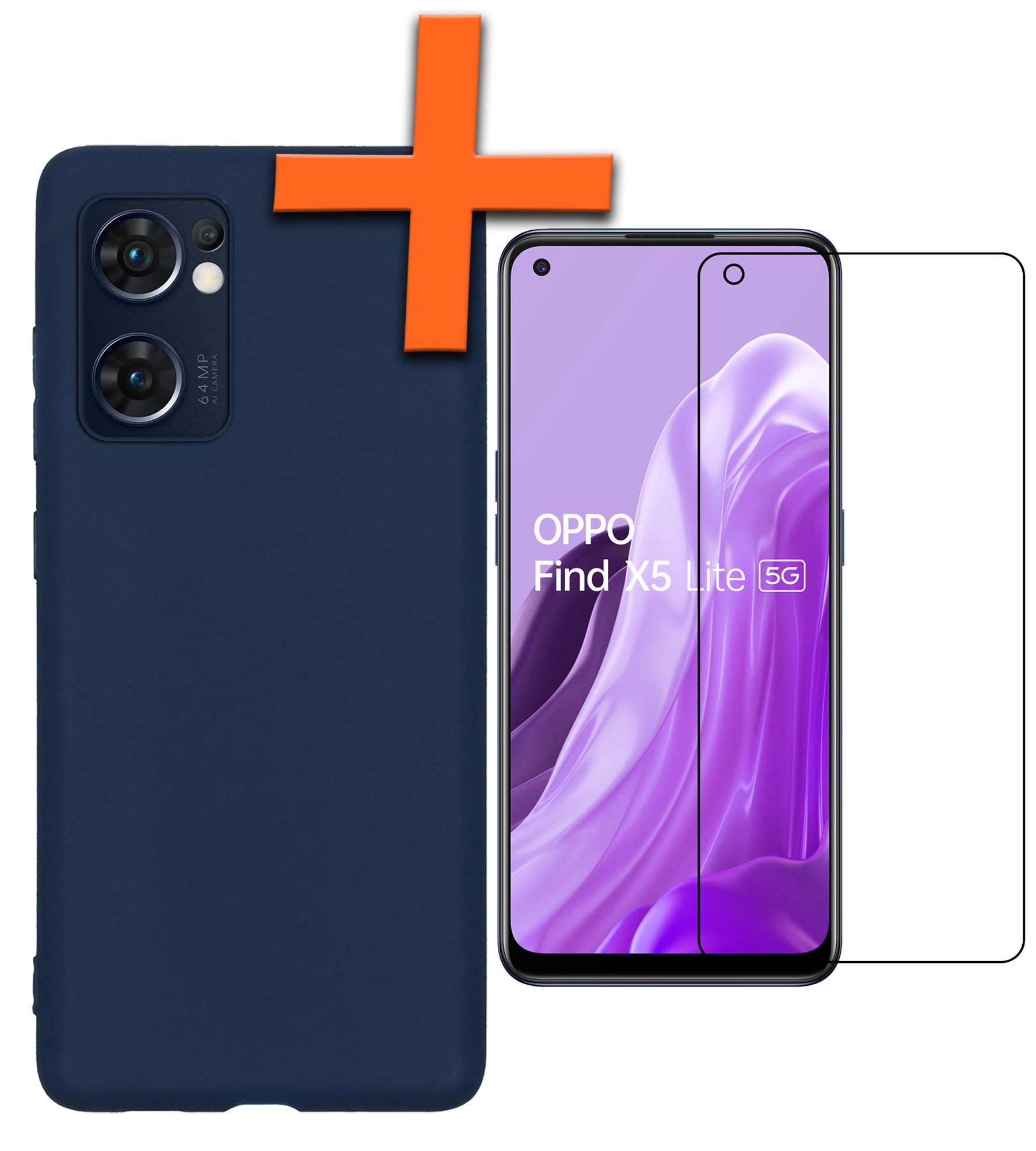 Nomfy Hoesje Geschikt voor OPPO Find X5 Lite Hoesje Siliconen Cover Case Met Screenprotector - Hoes Geschikt voor OPPO X5 Lite Hoes Back Case - Donkerblauw