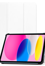 Nomfy Hoes Geschikt voor iPad 2022 Hoes Tri-fold Tablet Hoesje Case Met Screenprotector - Hoesje Geschikt voor iPad 10 Hoesje Hardcover Bookcase - Wit