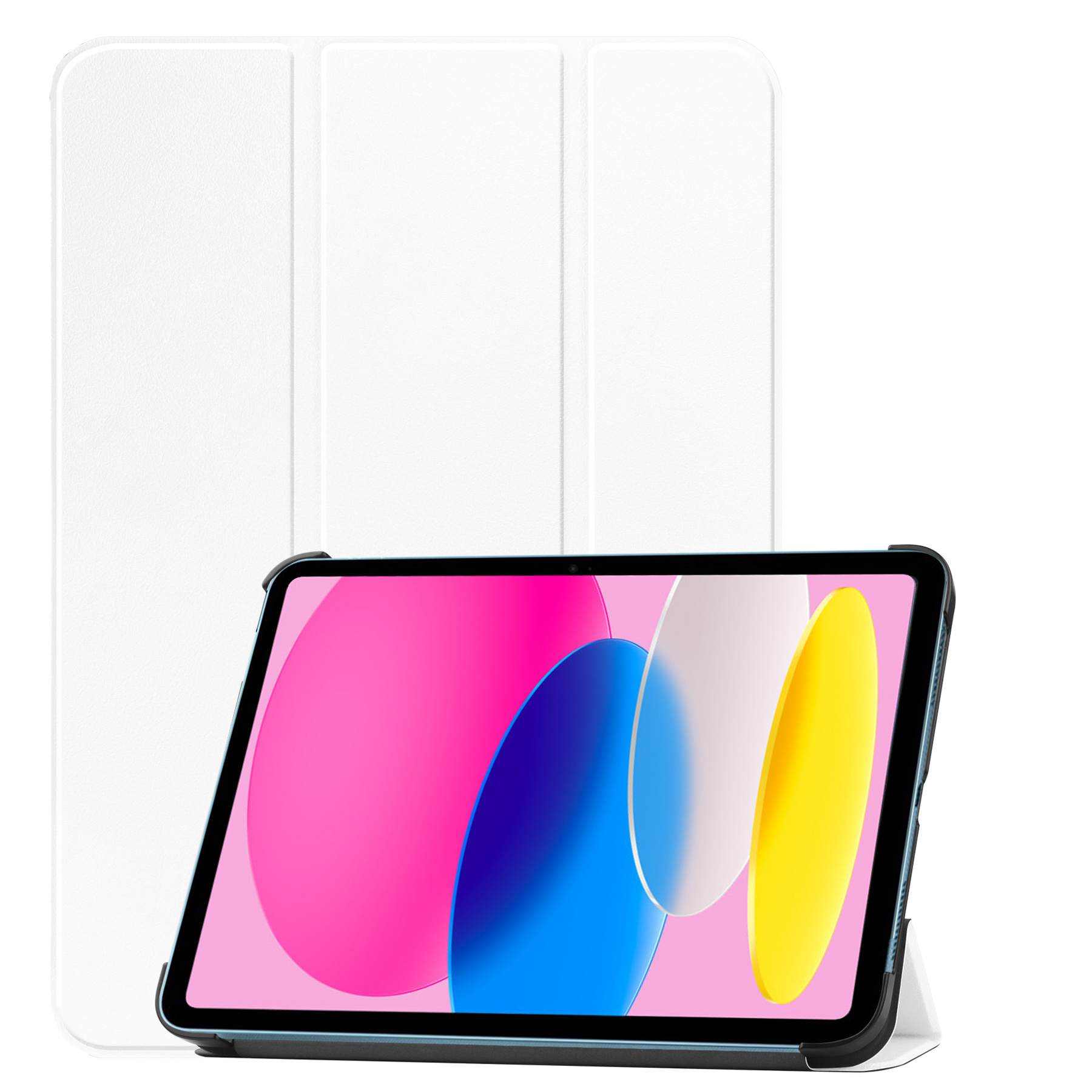 Nomfy Hoes Geschikt voor iPad 2022 Hoes Tri-fold Tablet Hoesje Case Met Screenprotector - Hoesje Geschikt voor iPad 10 Hoesje Hardcover Bookcase - Wit