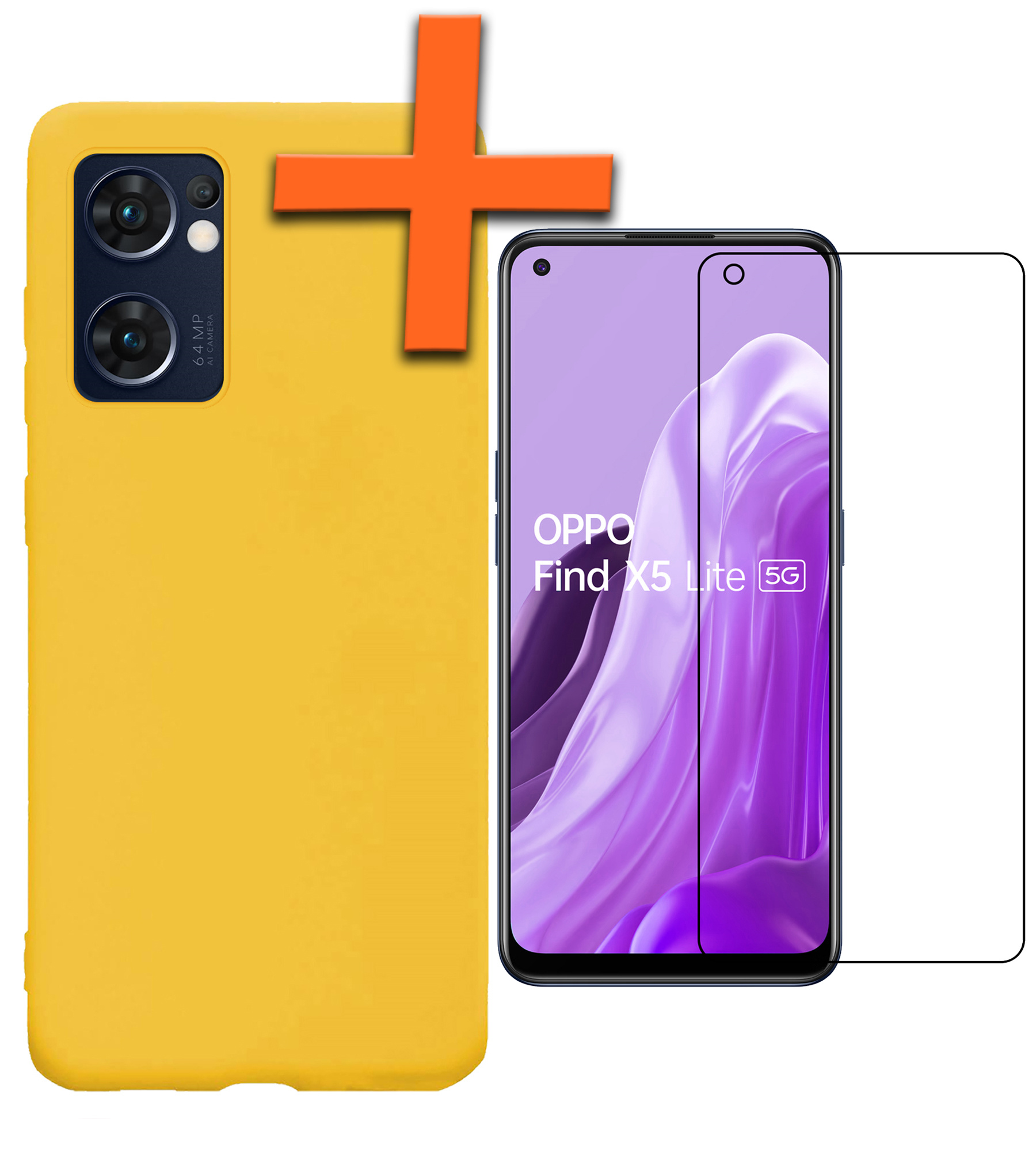 Nomfy Hoesje Geschikt voor OPPO Find X5 Lite Hoesje Siliconen Cover Case Met Screenprotector - Hoes Geschikt voor OPPO X5 Lite Hoes Back Case - Geel