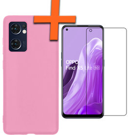 Nomfy Nomfy OPPO Find X5 Lite Hoesje Siliconen Met Screenprotector - Lichtroze