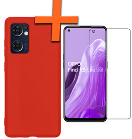 Nomfy OPPO Find X5 Lite Hoesje Siliconen Met Screenprotector - Rood