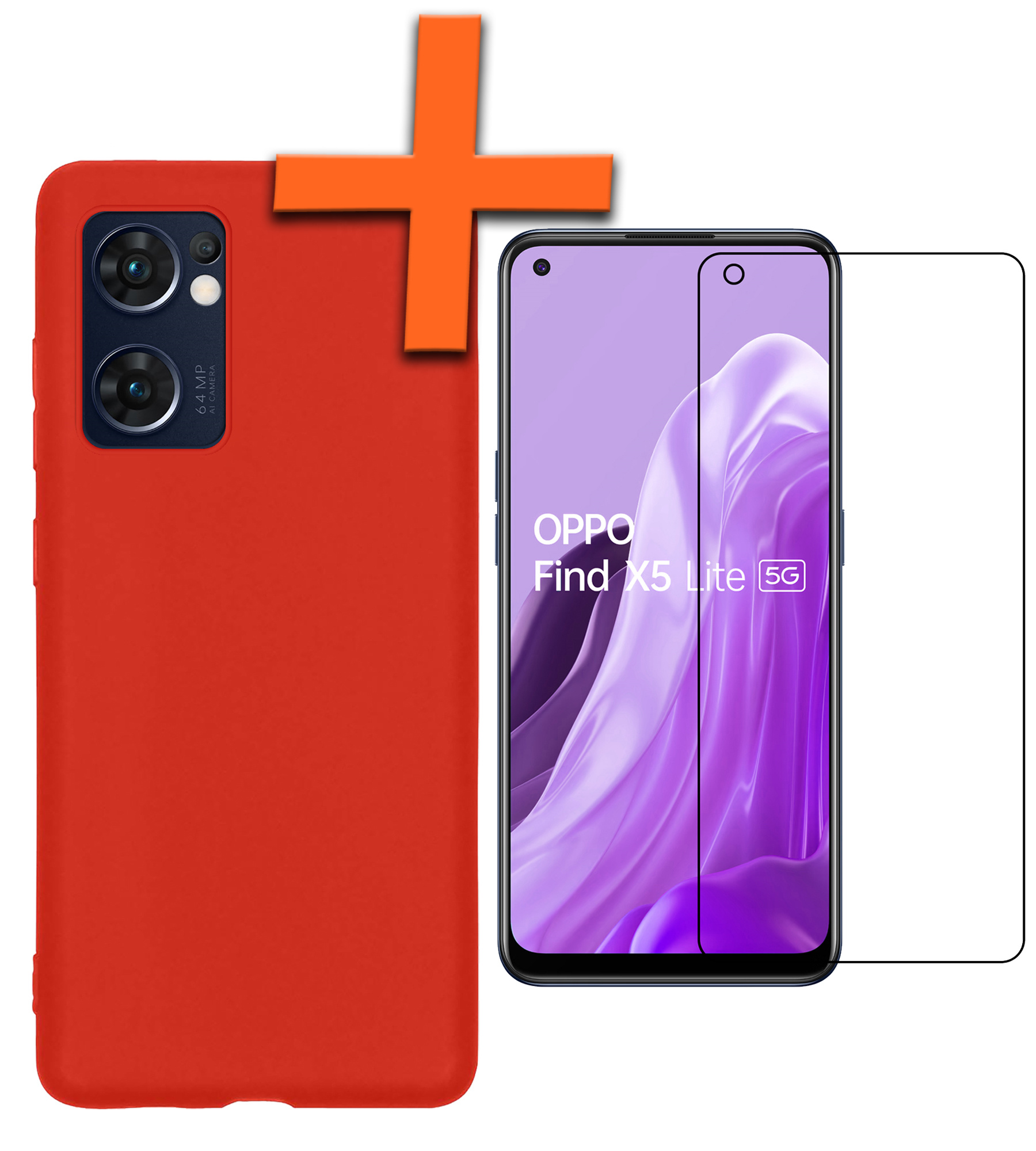 OPPO Find X5 Lite Hoesje Siliconen Case Back Cover Met Screenprotector - OPPO Find X5 Lite Hoes Cover Silicone - Rood