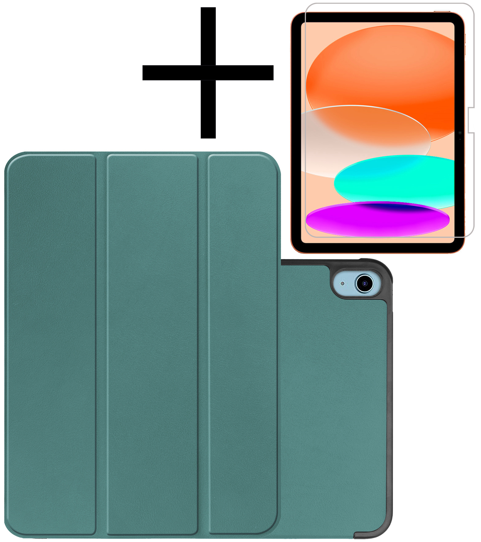 iPad 10 2022 Hoesje Hardcover Hoes Book Case Met Screenprotector - Donker Groen