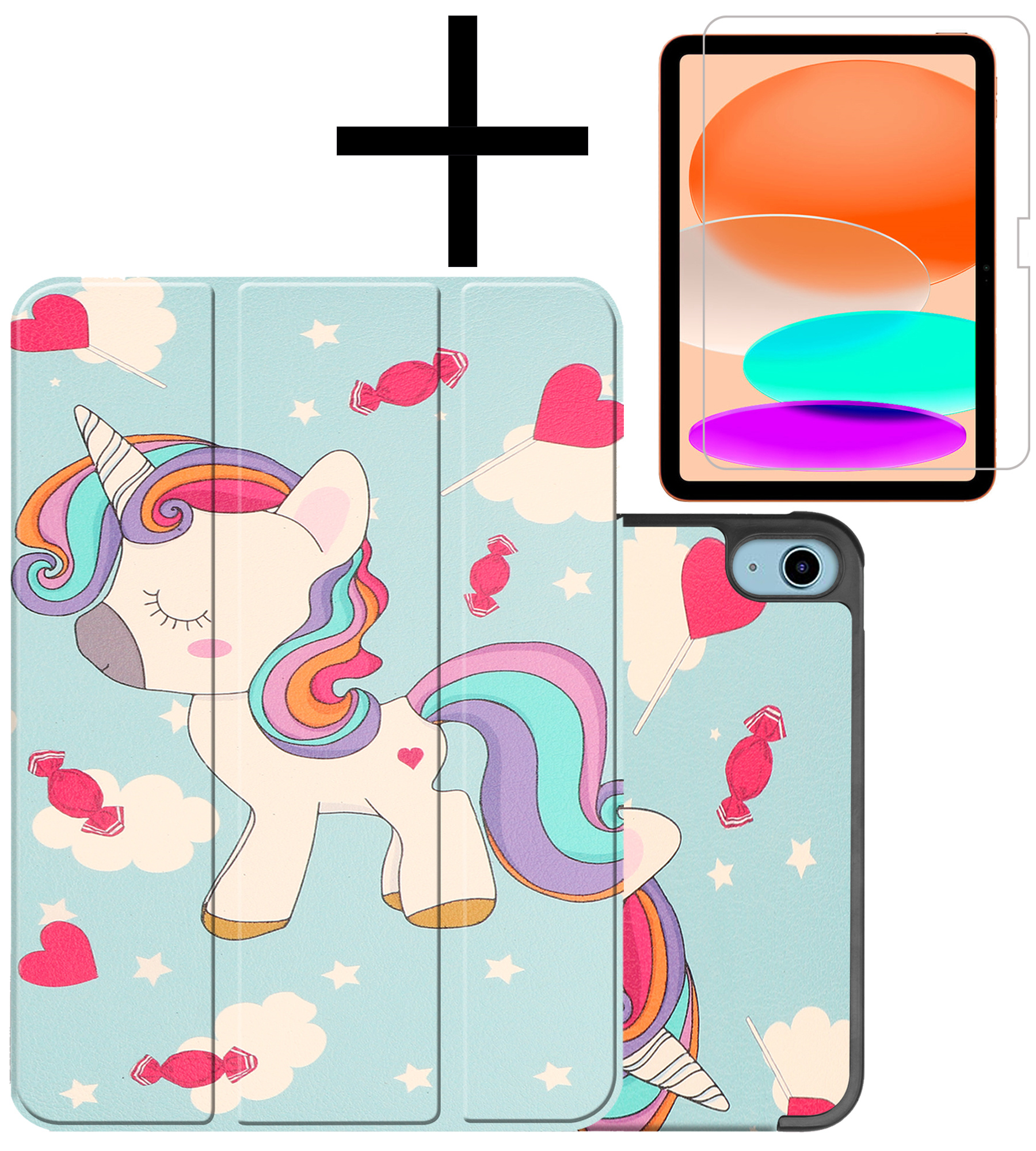 NoXx Hoesje Geschikt voor iPad 2022 Hoesje Case Hard Cover Hoes Book Case Met Screenprotector - Eenhoorn