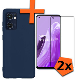 Nomfy Nomfy OPPO Find X5 Lite Hoesje Siliconen Met 2x Screenprotector - Donkerblauw
