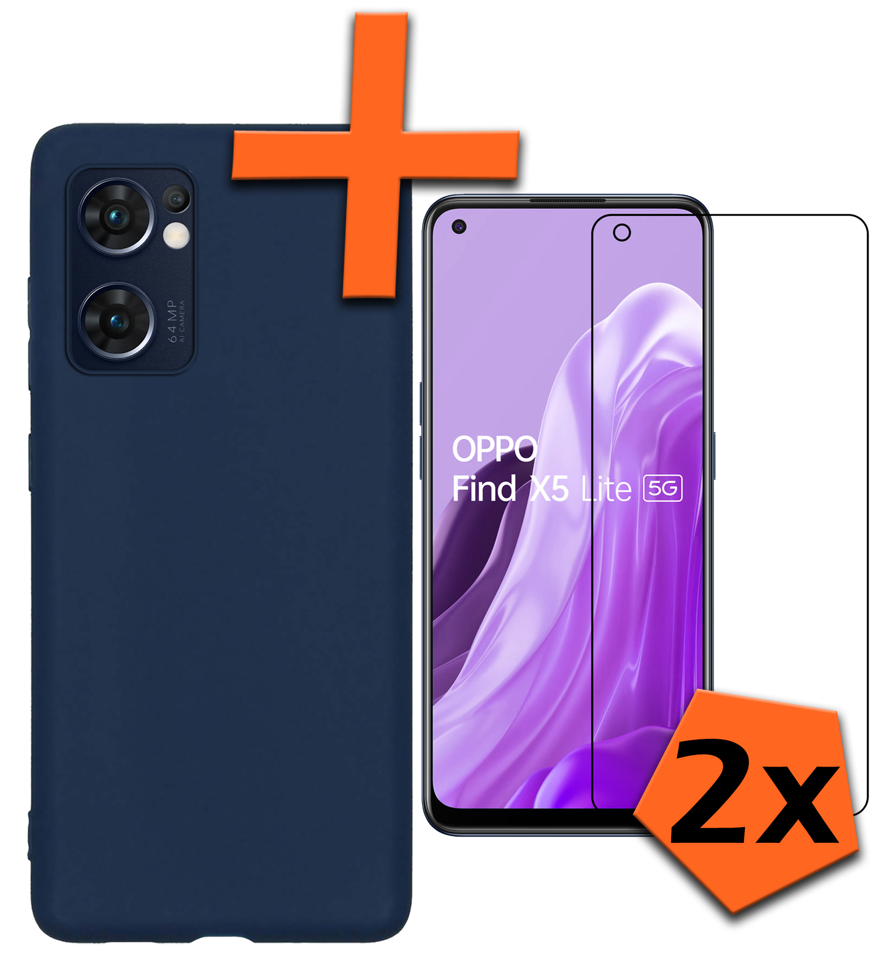 Nomfy Hoesje Geschikt voor OPPO Find X5 Lite Hoesje Siliconen Cover Case Met 2x Screenprotector - Hoes Geschikt voor OPPO X5 Lite Hoes Back Case - Donkerblauw