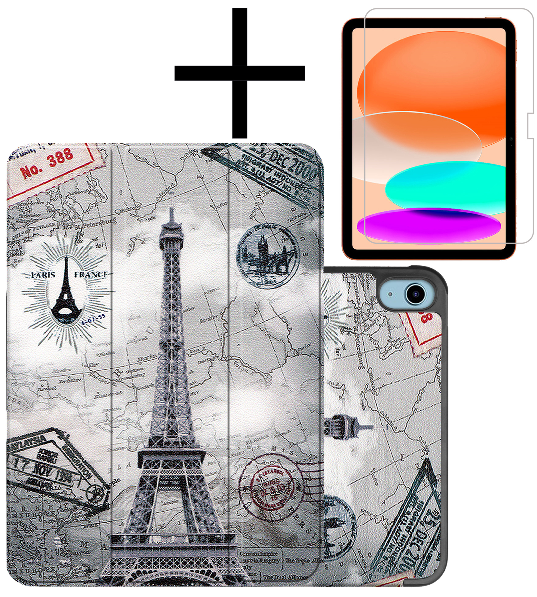 NoXx Hoesje Geschikt voor iPad 2022 Hoesje Case Hard Cover Hoes Book Case Met Screenprotector - Eiffeltoren