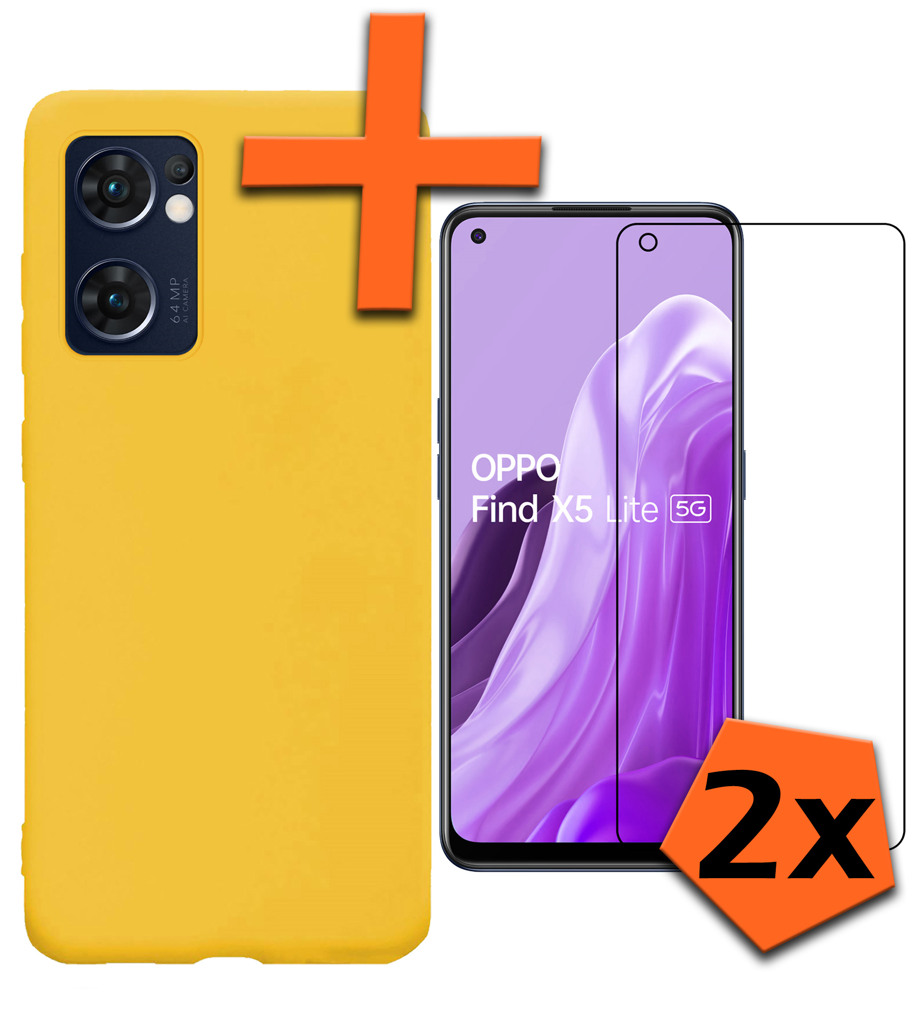 Nomfy Hoesje Geschikt voor OPPO Find X5 Lite Hoesje Siliconen Cover Case Met 2x Screenprotector - Hoes Geschikt voor OPPO X5 Lite Hoes Back Case - Geel
