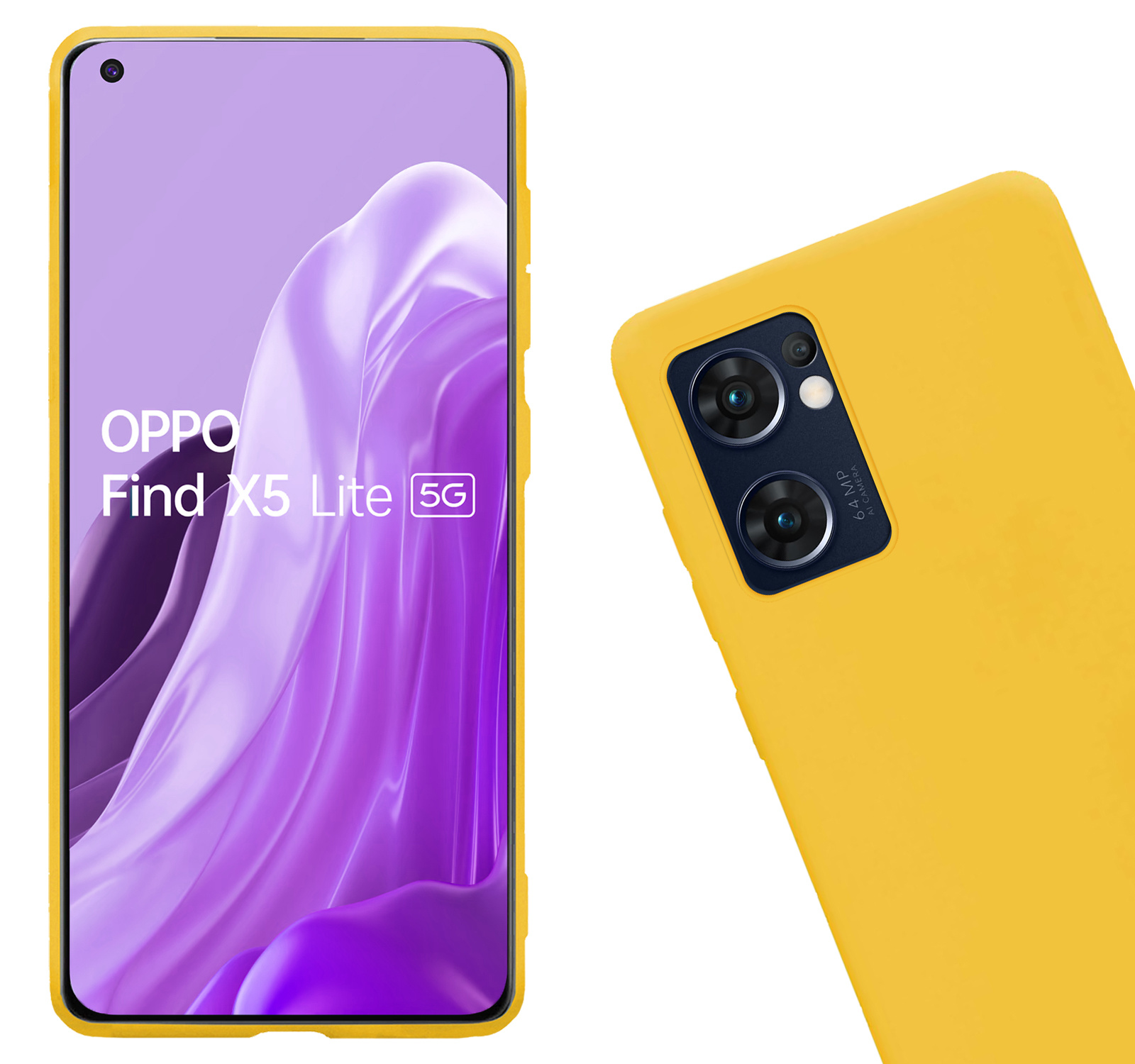 Nomfy Hoesje Geschikt voor OPPO Find X5 Lite Hoesje Siliconen Cover Case Met 2x Screenprotector - Hoes Geschikt voor OPPO X5 Lite Hoes Back Case - Geel