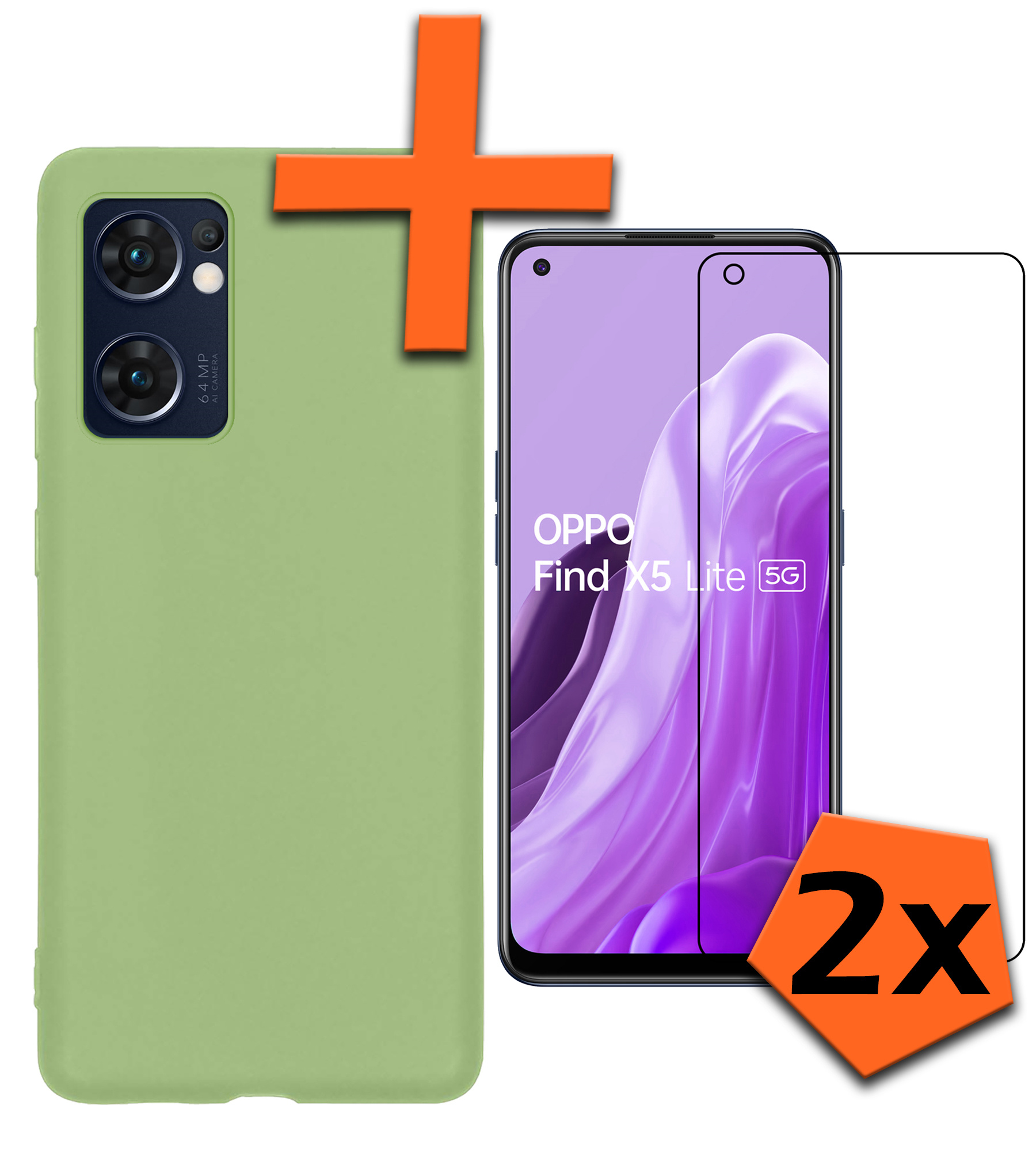 Nomfy Hoesje Geschikt voor OPPO Find X5 Lite Hoesje Siliconen Cover Case Met 2x Screenprotector - Hoes Geschikt voor OPPO X5 Lite Hoes Back Case - Groen
