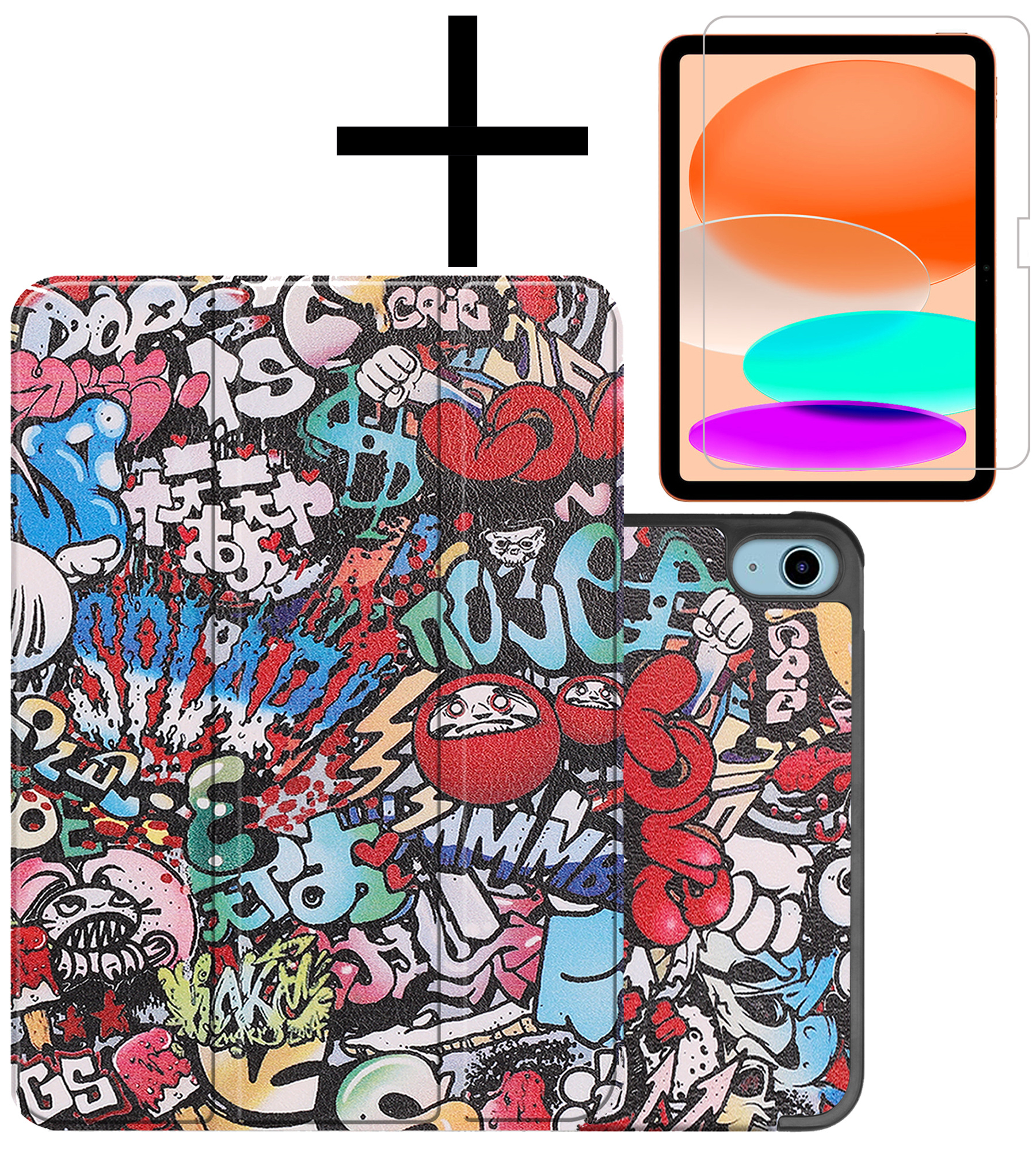 NoXx Hoesje Geschikt voor iPad 2022 Hoesje Case Hard Cover Hoes Book Case Met Screenprotector - Graffity