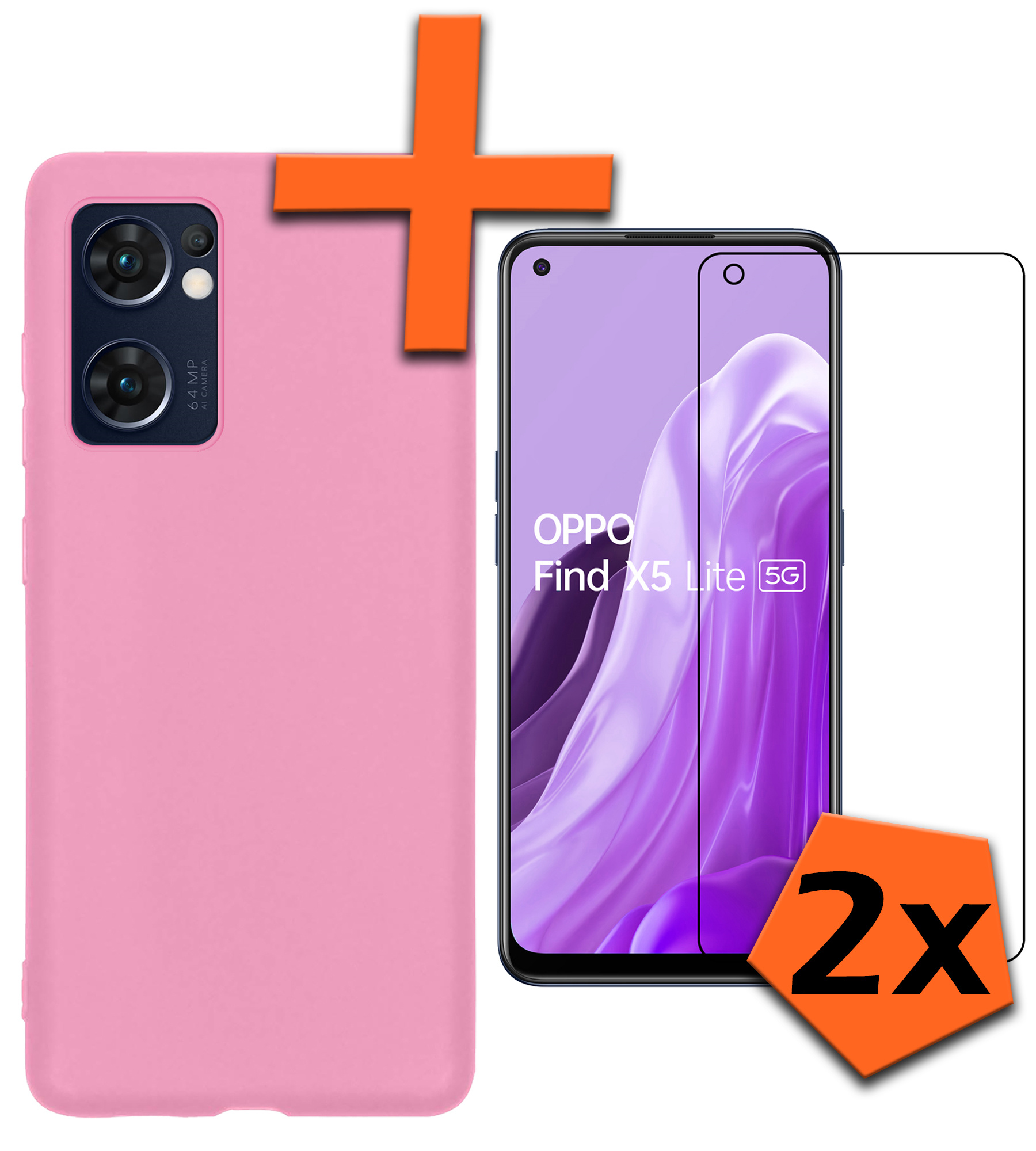 Nomfy Hoesje Geschikt voor OPPO Find X5 Lite Hoesje Siliconen Cover Case Met 2x Screenprotector - Hoes Geschikt voor OPPO X5 Lite Hoes Back Case - Lichtroze